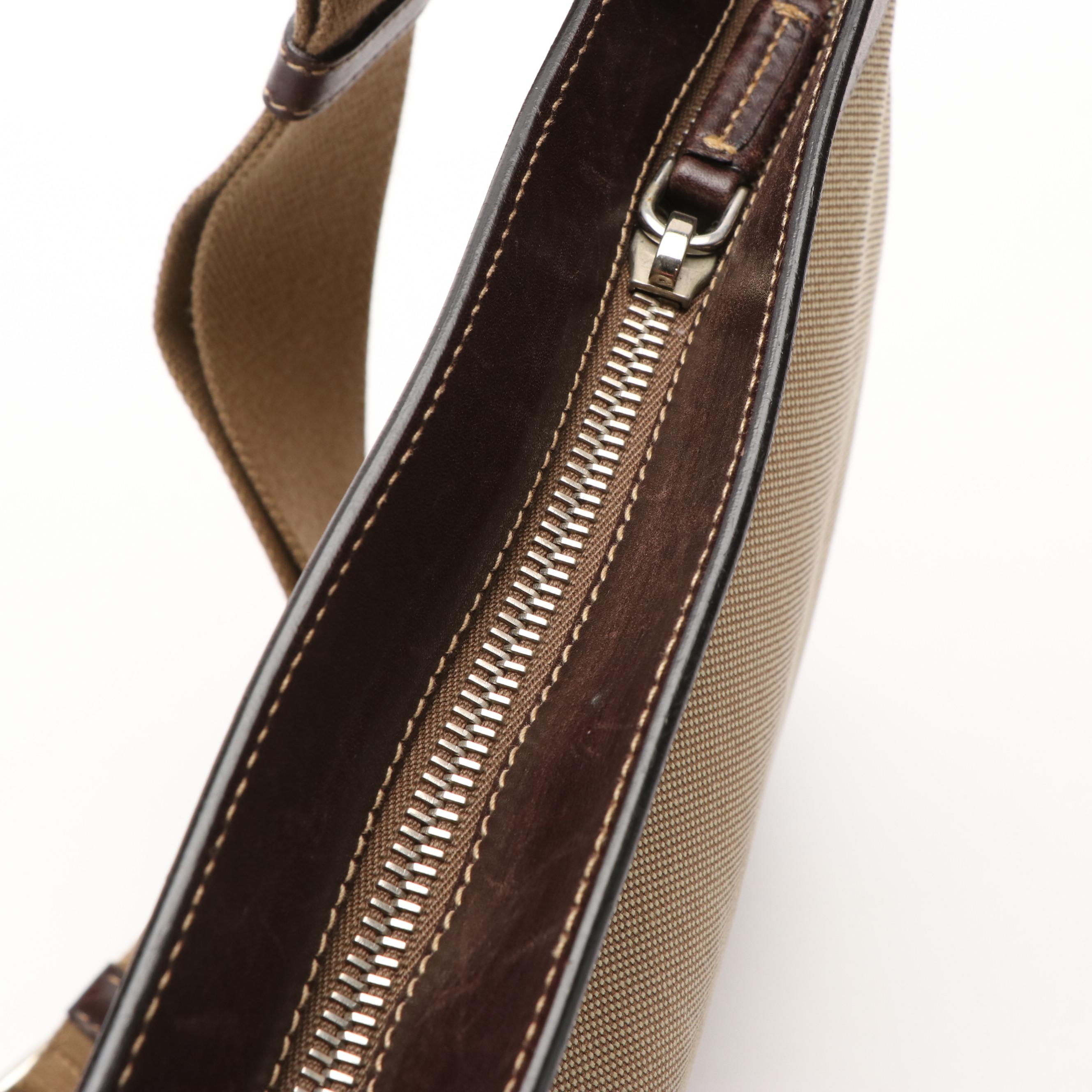 Prada Canapa Logo Crossbody Bag in Beige Canvas and Brown Leather