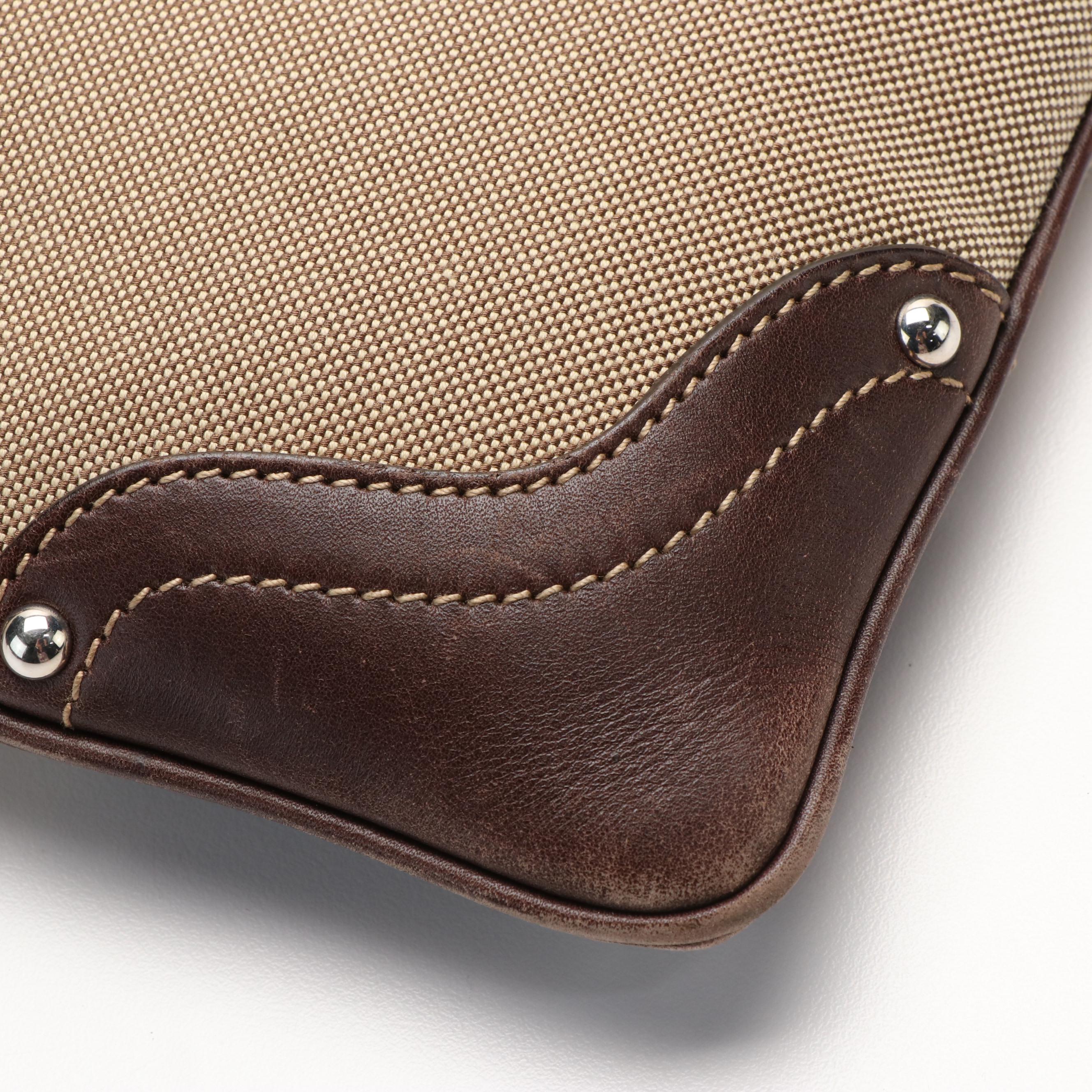 Prada Canapa Logo Crossbody Bag in Beige Canvas and Brown Leather