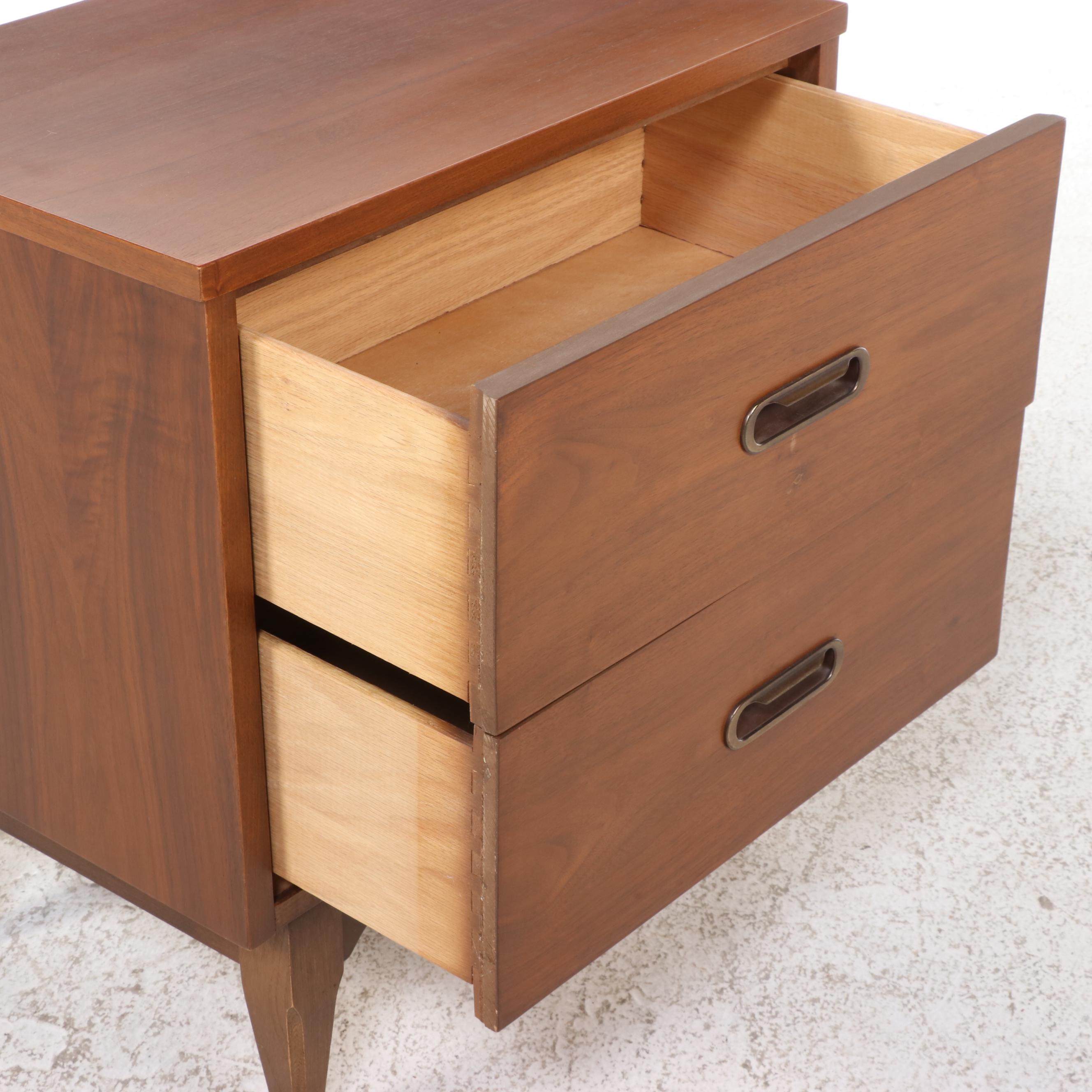 Mid Century Modern Walnut Two-Drawer Nightstand