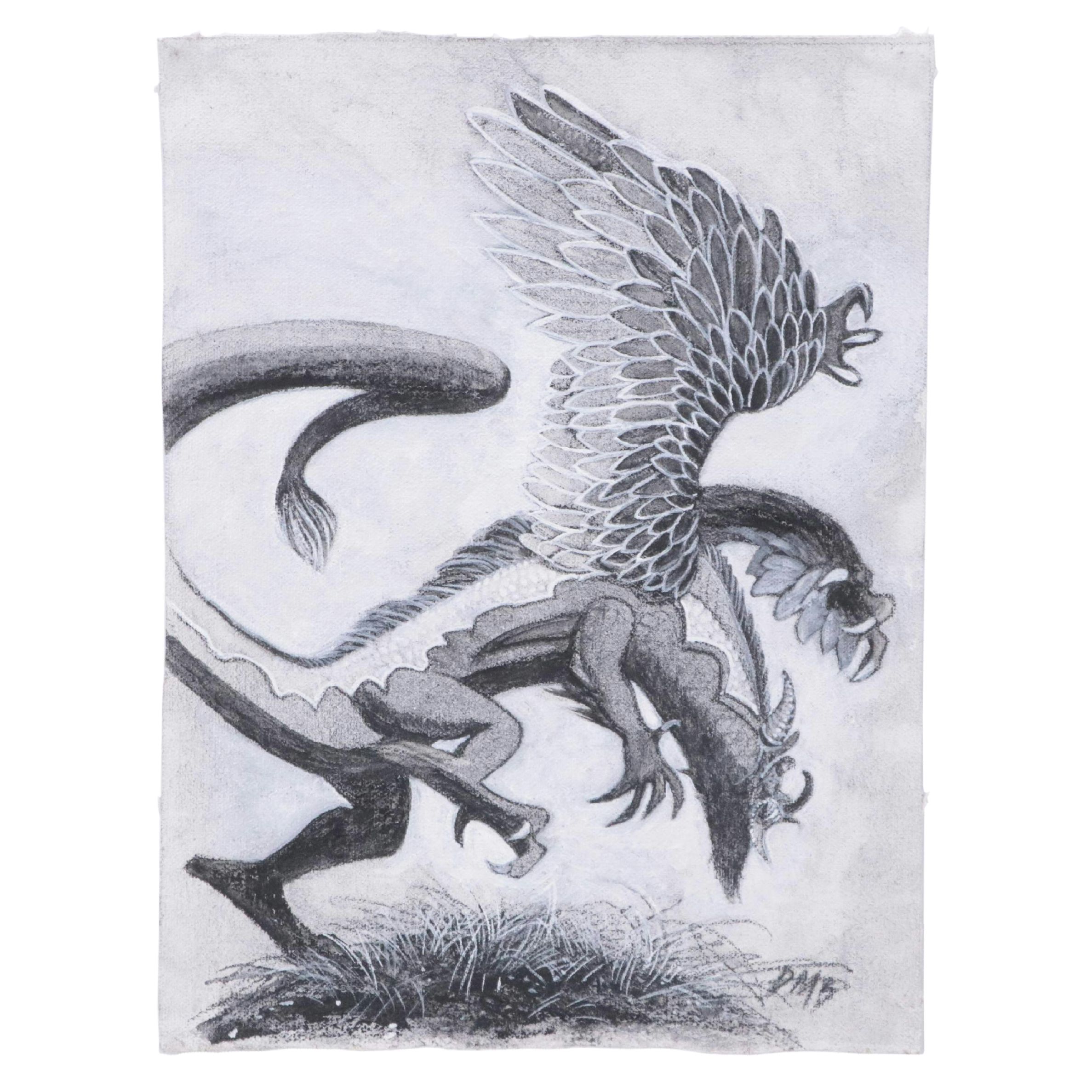 David Michael Beck Mixed Media Comic Illustration of a Dragon