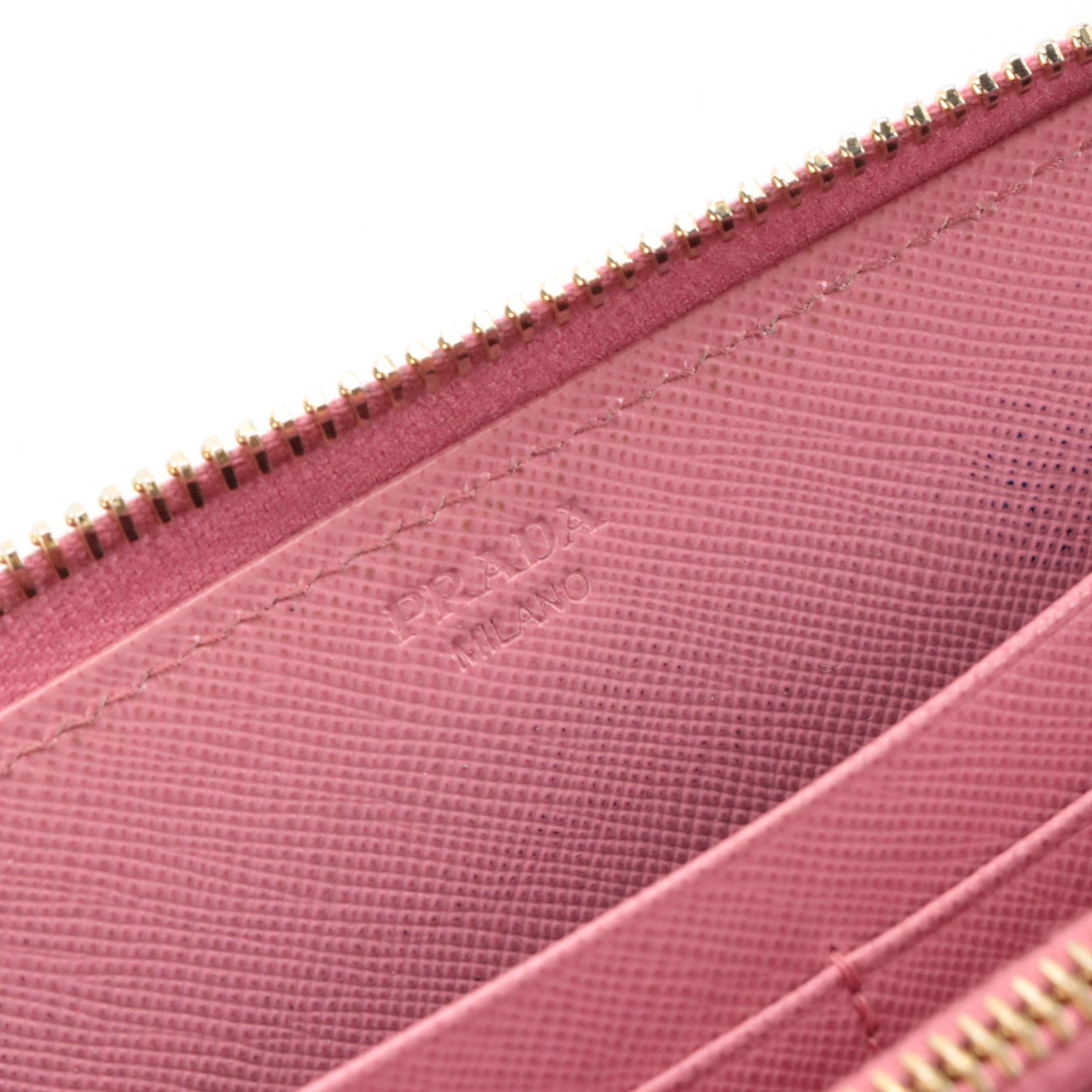 Prada Ribbon Bow Zip-Around Wallet in Pink Saffiano Leather