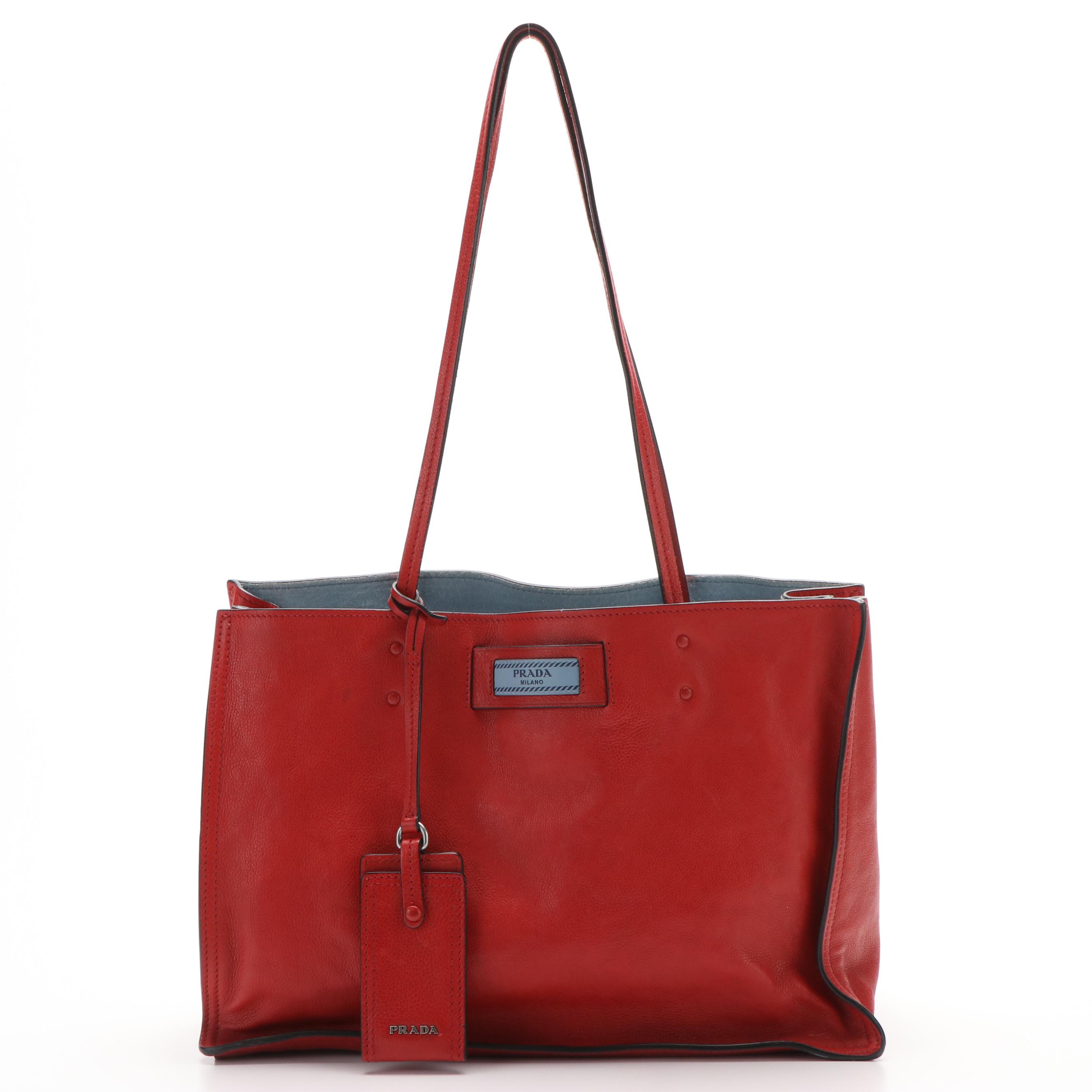 Prada Etiquette Tote Bag in Red Leather and Blue Suede