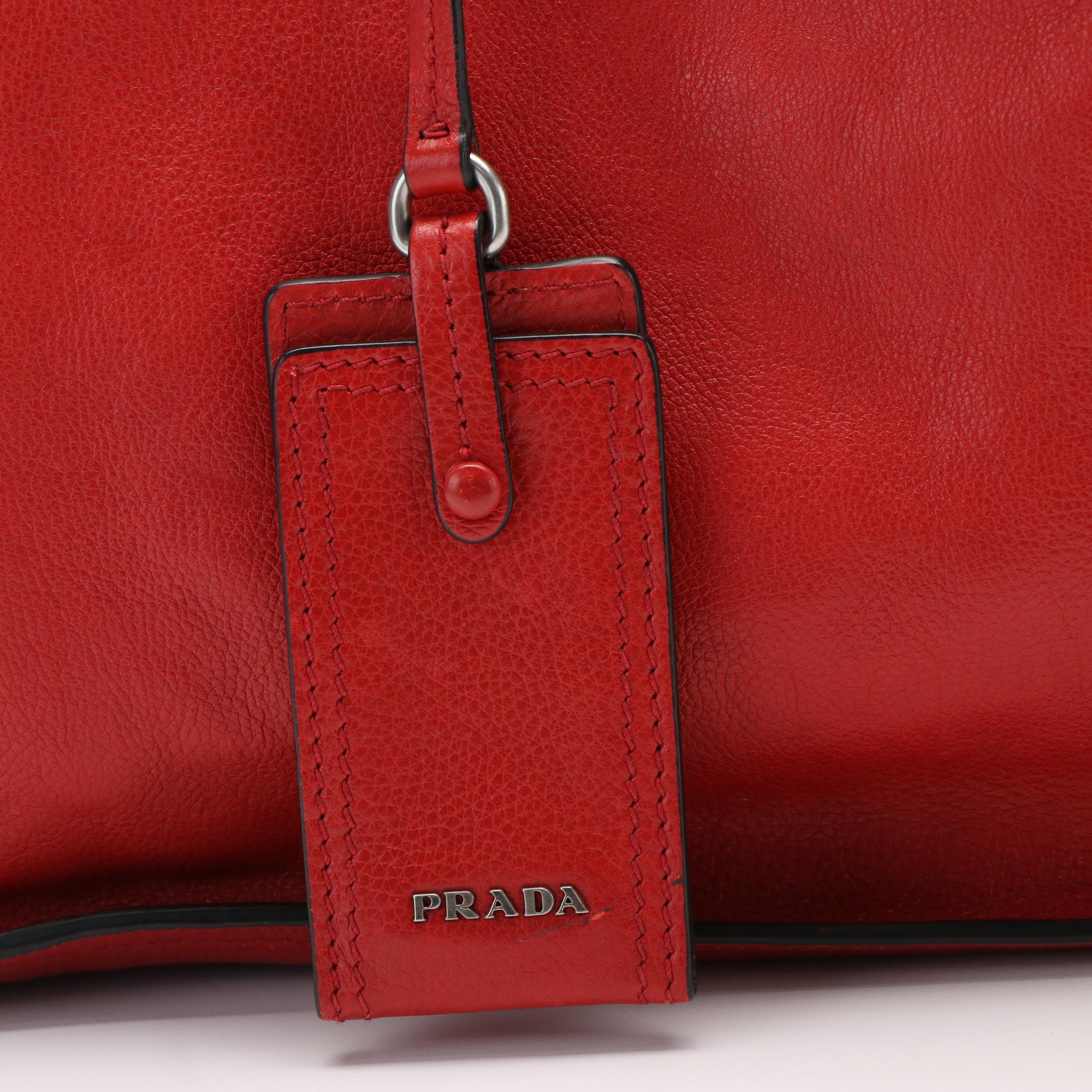 Prada Etiquette Tote Bag in Red Leather and Blue Suede