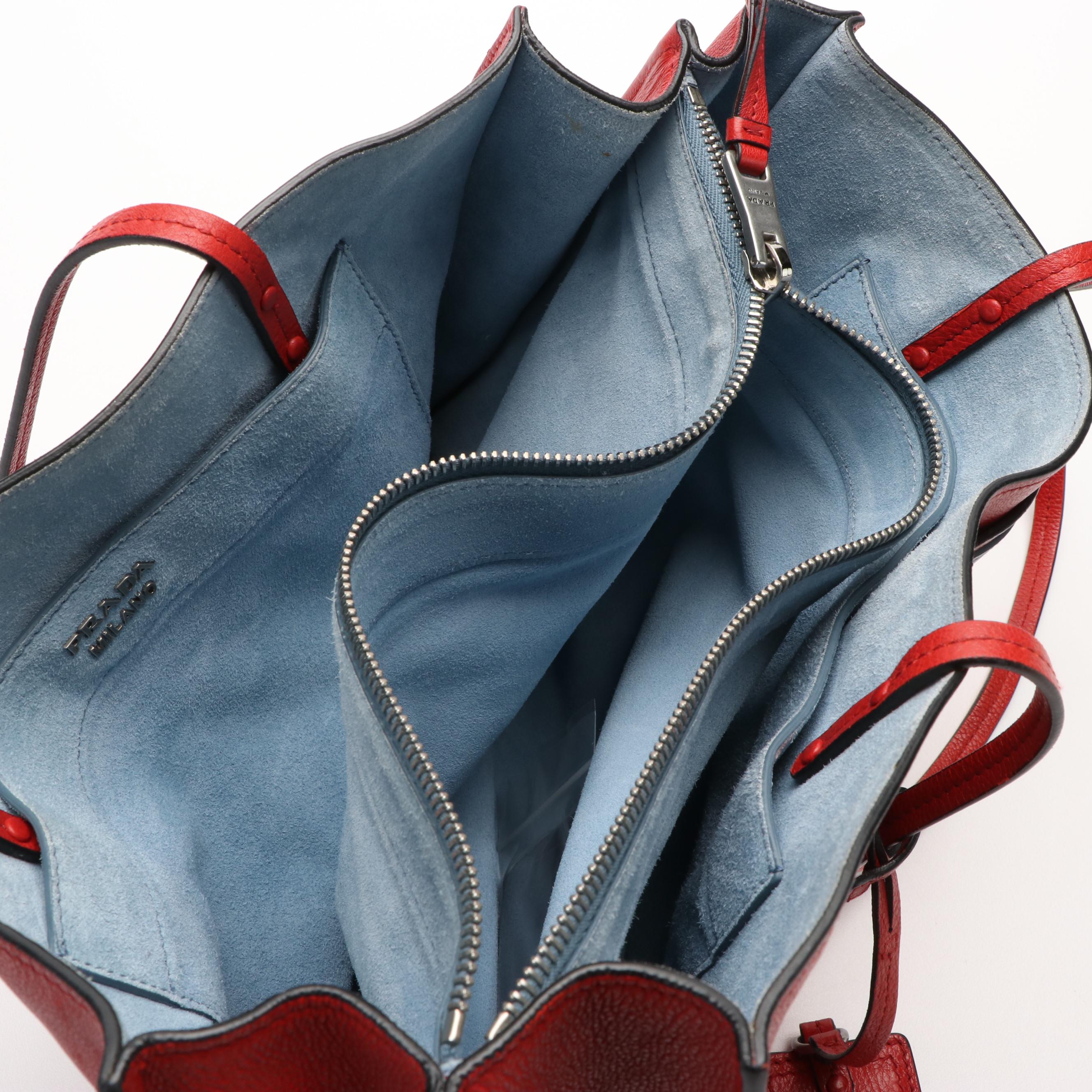Prada Etiquette Tote Bag in Red Leather and Blue Suede