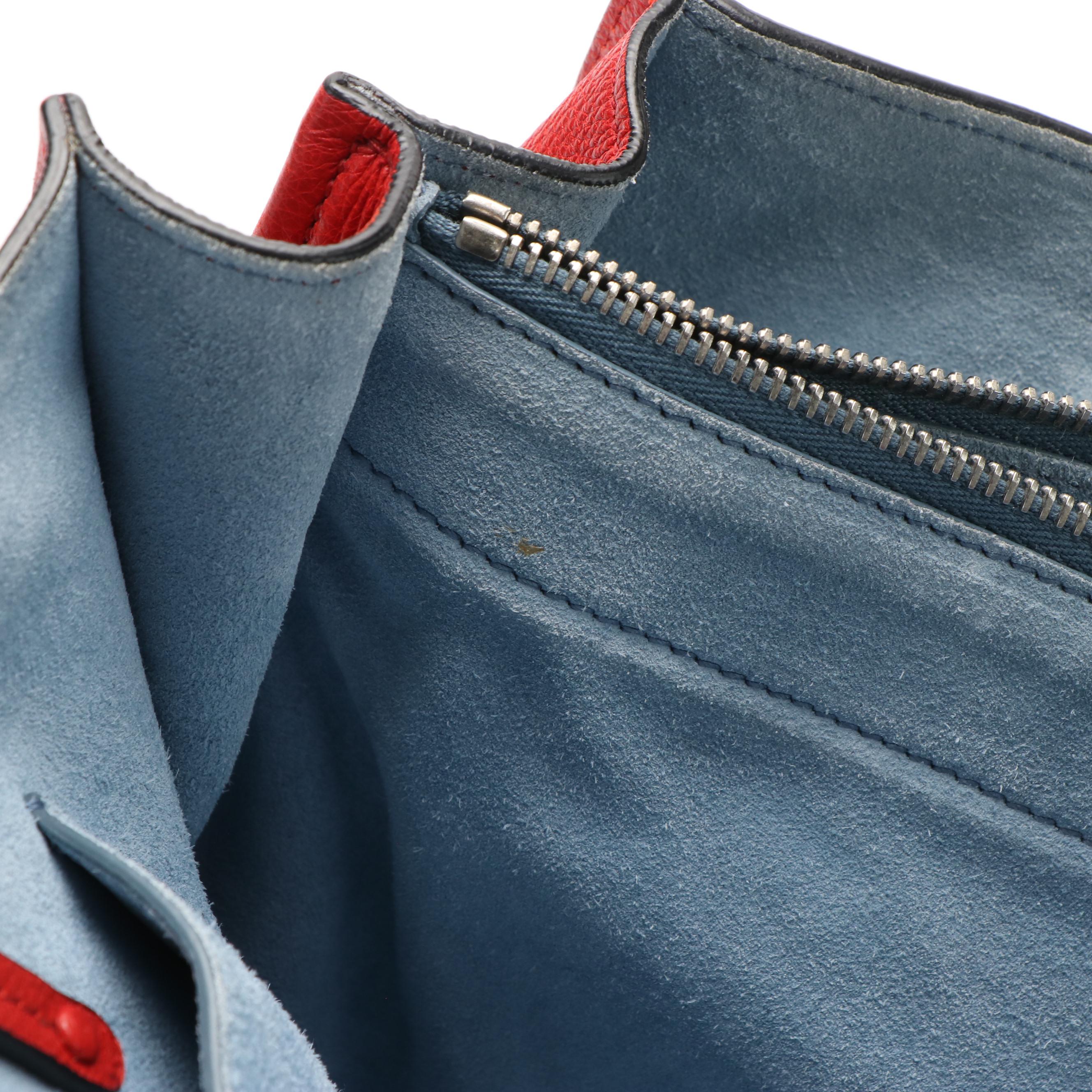 Prada Etiquette Tote Bag in Red Leather and Blue Suede
