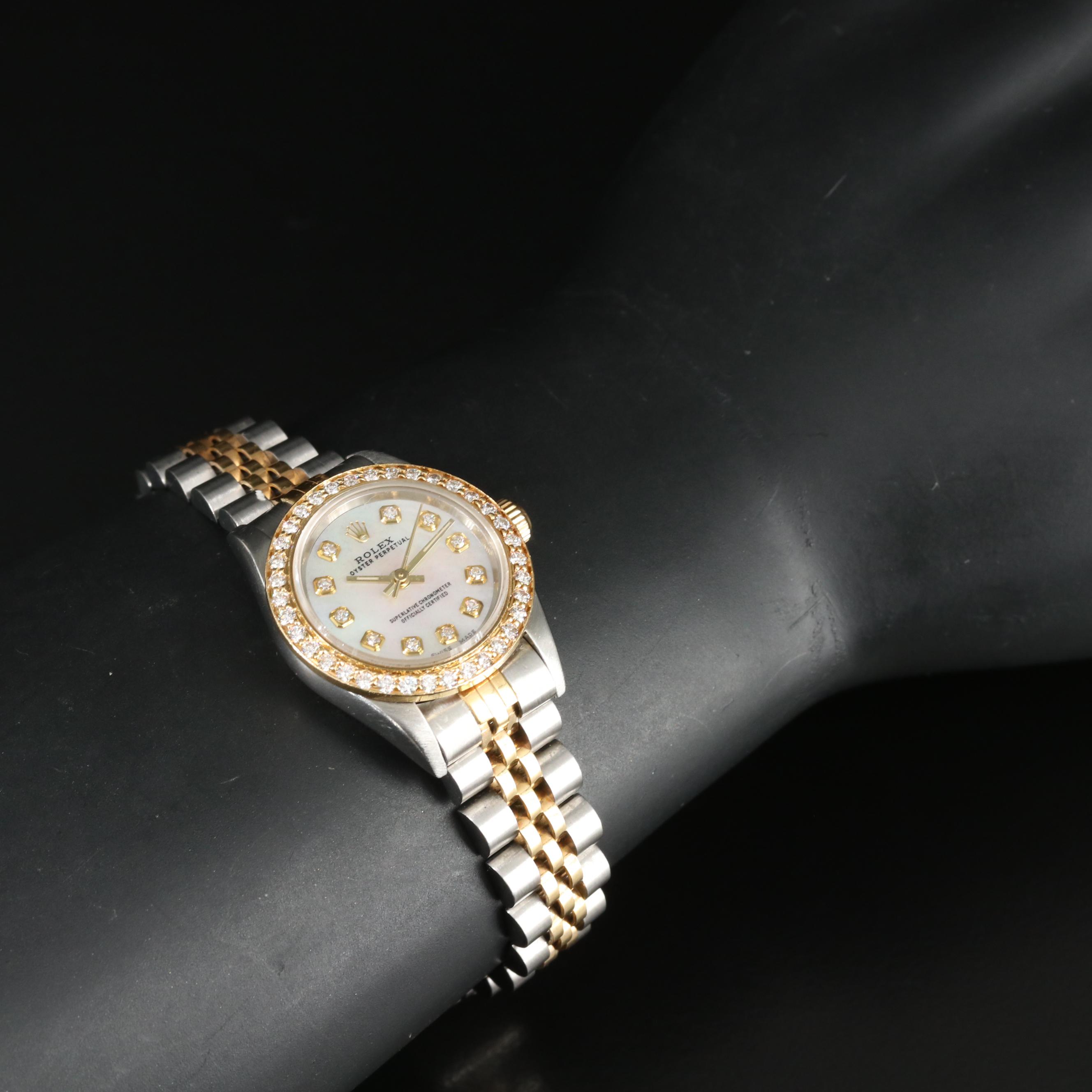 2000 Rolex Custom Diamond, Mother-of-Pearl Oyster Perpetual Watch
