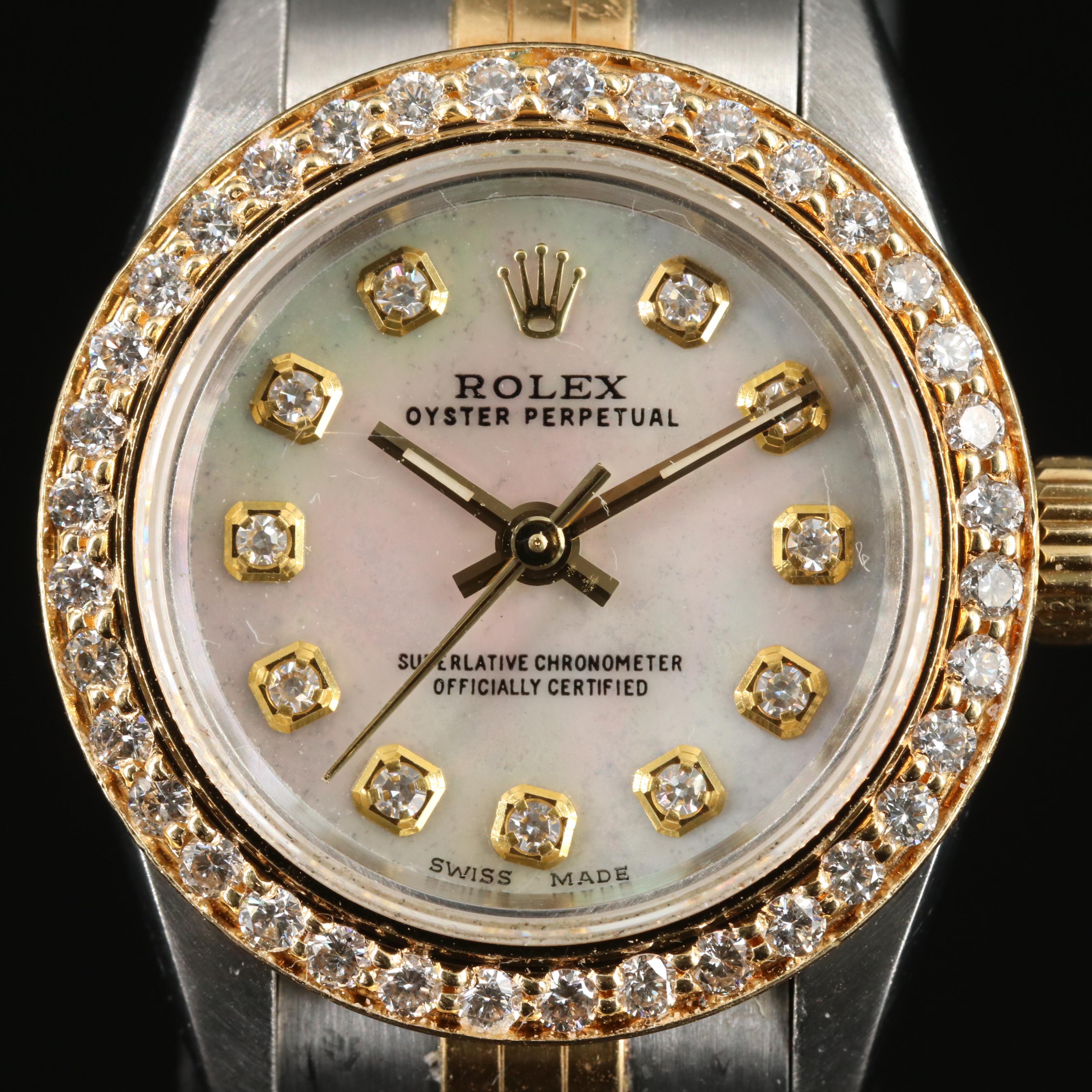 2000 Rolex Custom Diamond, Mother-of-Pearl Oyster Perpetual Watch