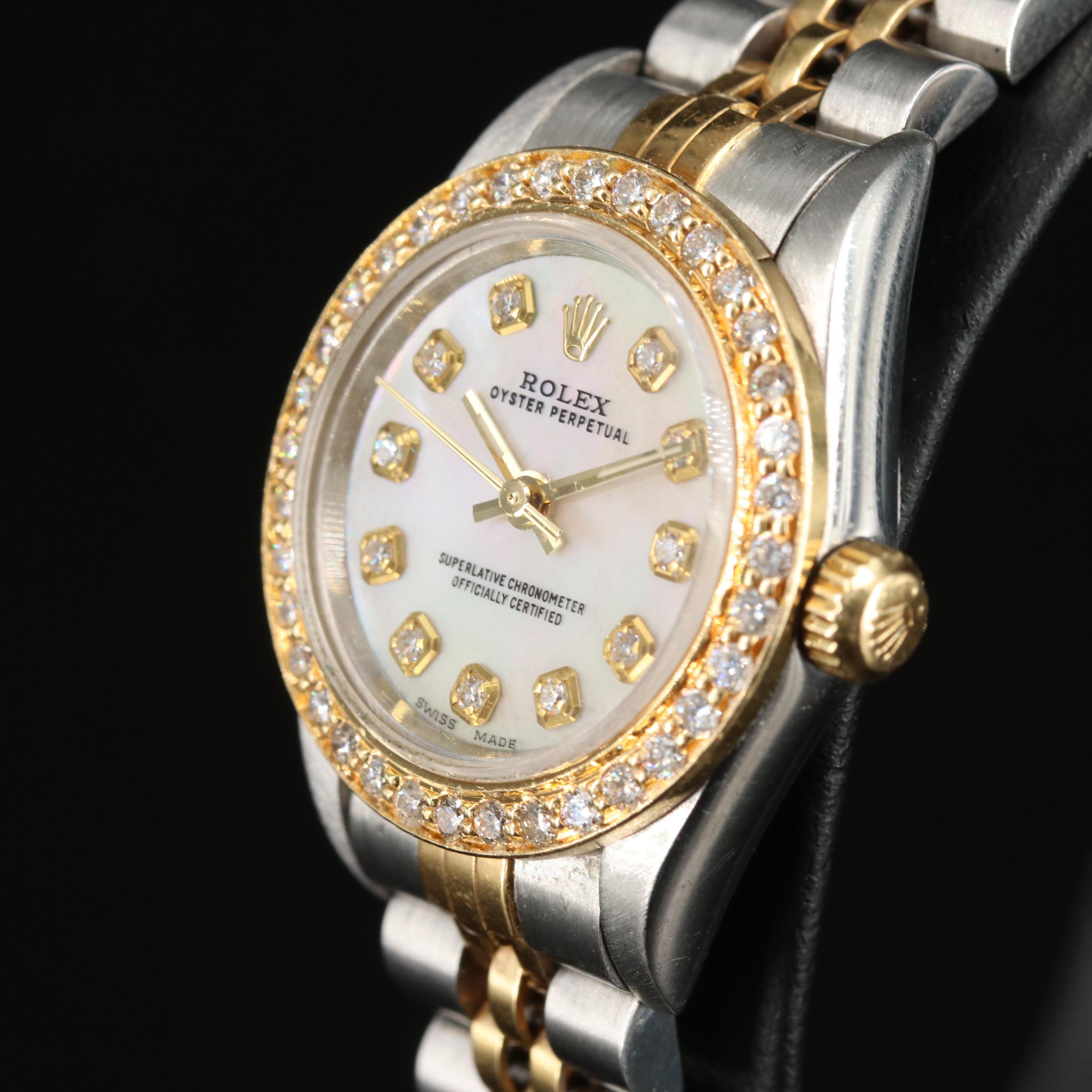 2000 Rolex Custom Diamond, Mother-of-Pearl Oyster Perpetual Watch