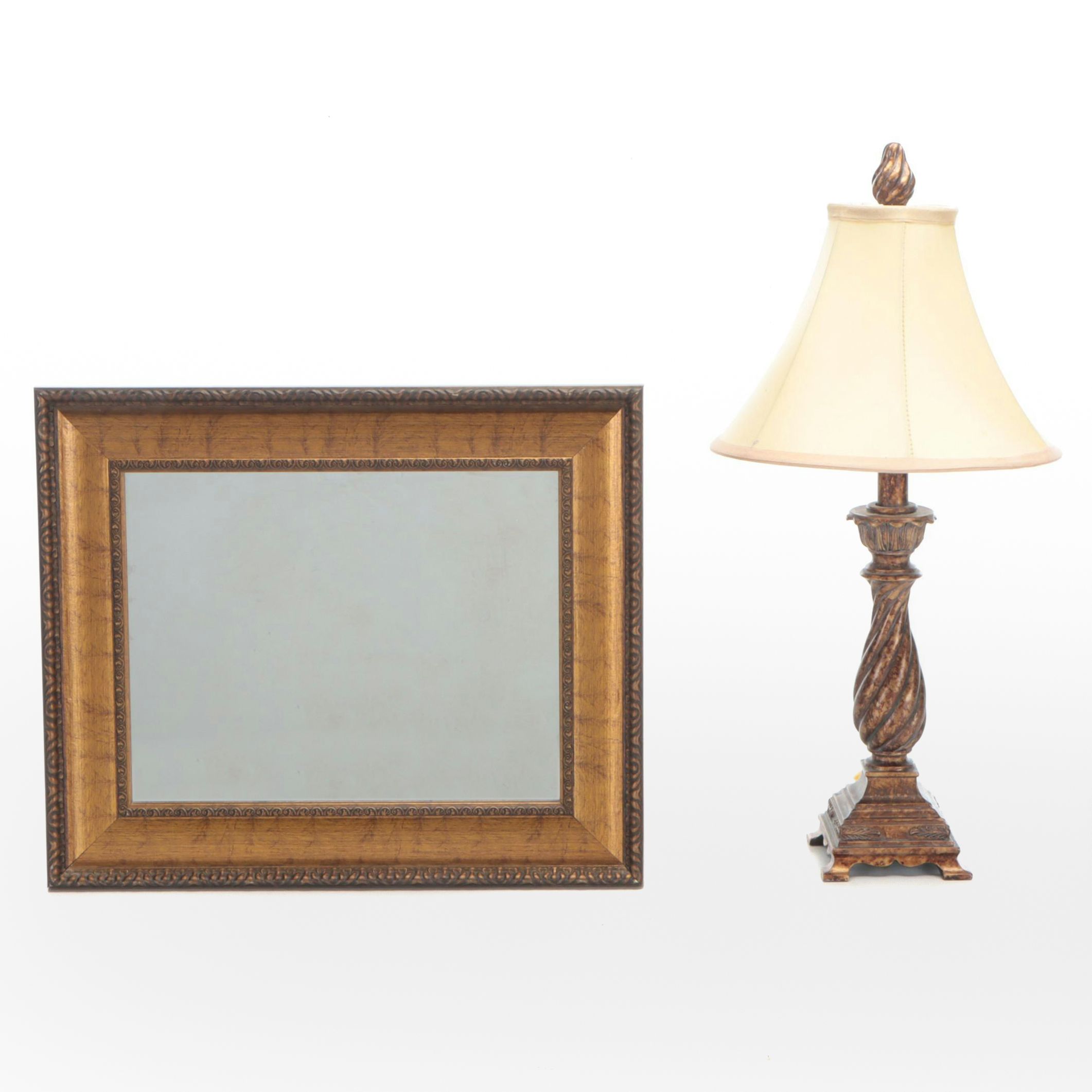 Marbleized Spiral Baluster Form Lamp With Easel Back Picture Frame