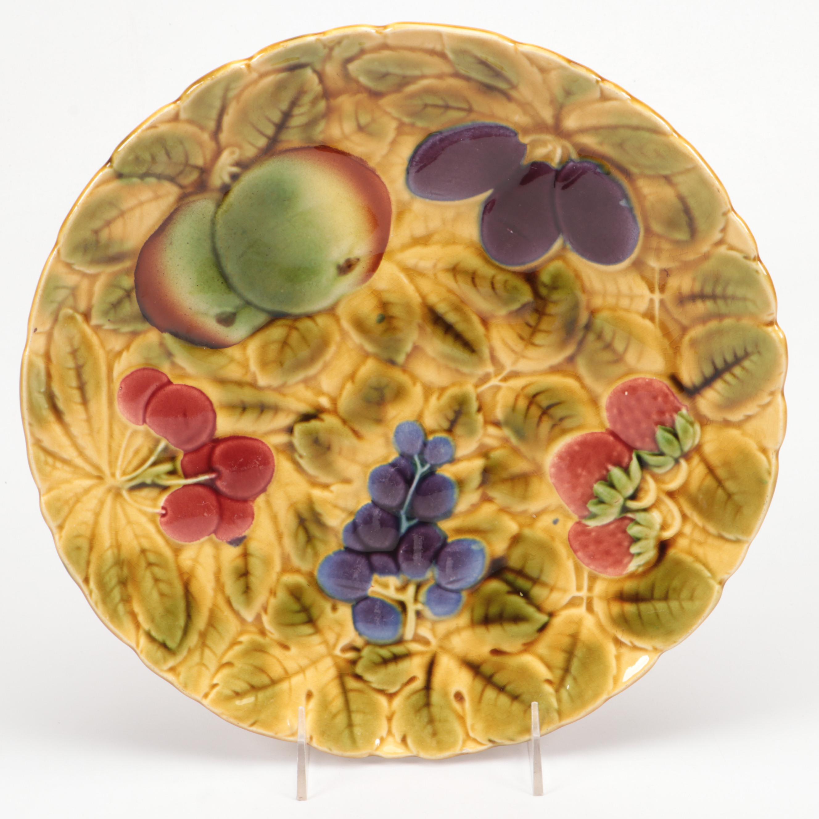 French Sarreguemines Faïence Earthenware Fruit Motif Serveware, Mid-20th Century