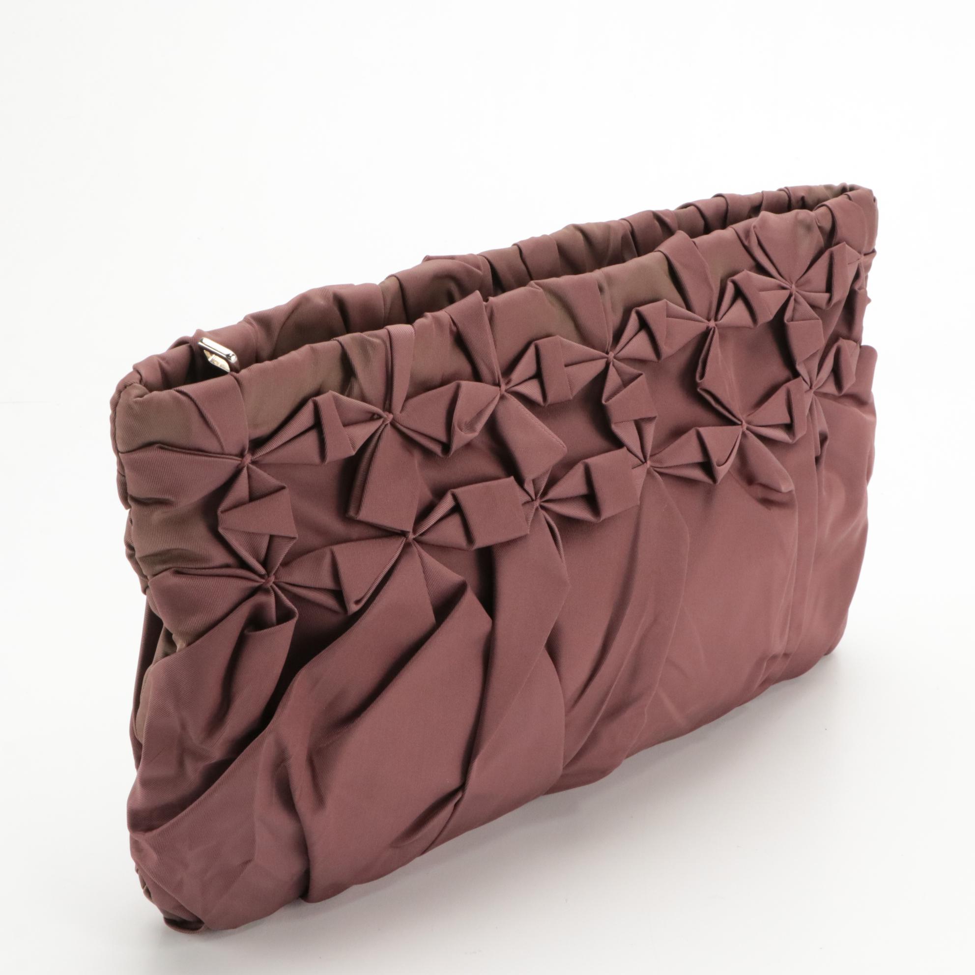 Prada Origami Pleated Clutch Bag in Dusty Mauve Tessuto Nylon