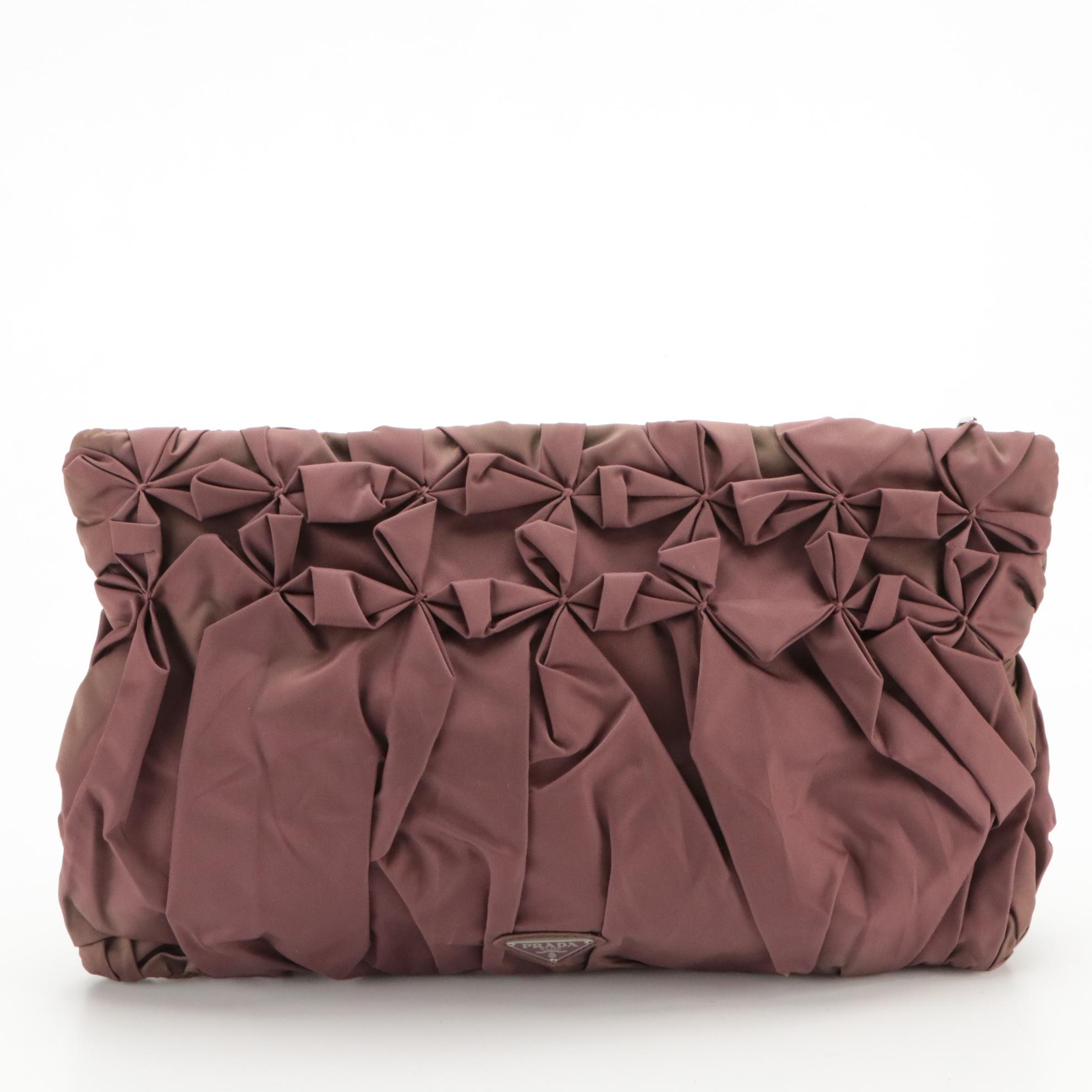 Prada Origami Pleated Clutch Bag in Dusty Mauve Tessuto Nylon
