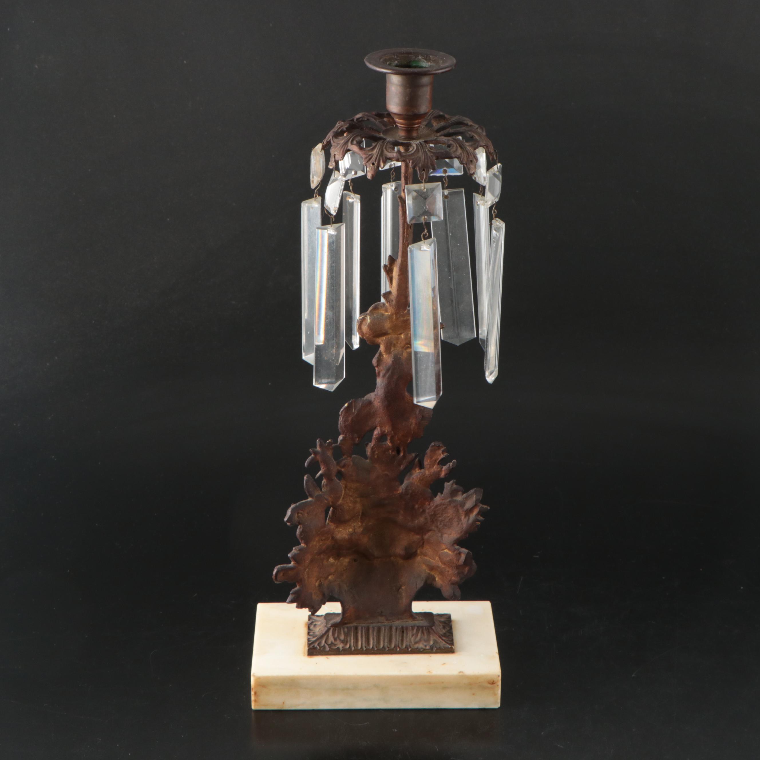 Victorian Gilt Metal Flower Basket Mantel Lusters, Mid to Late 19th Century