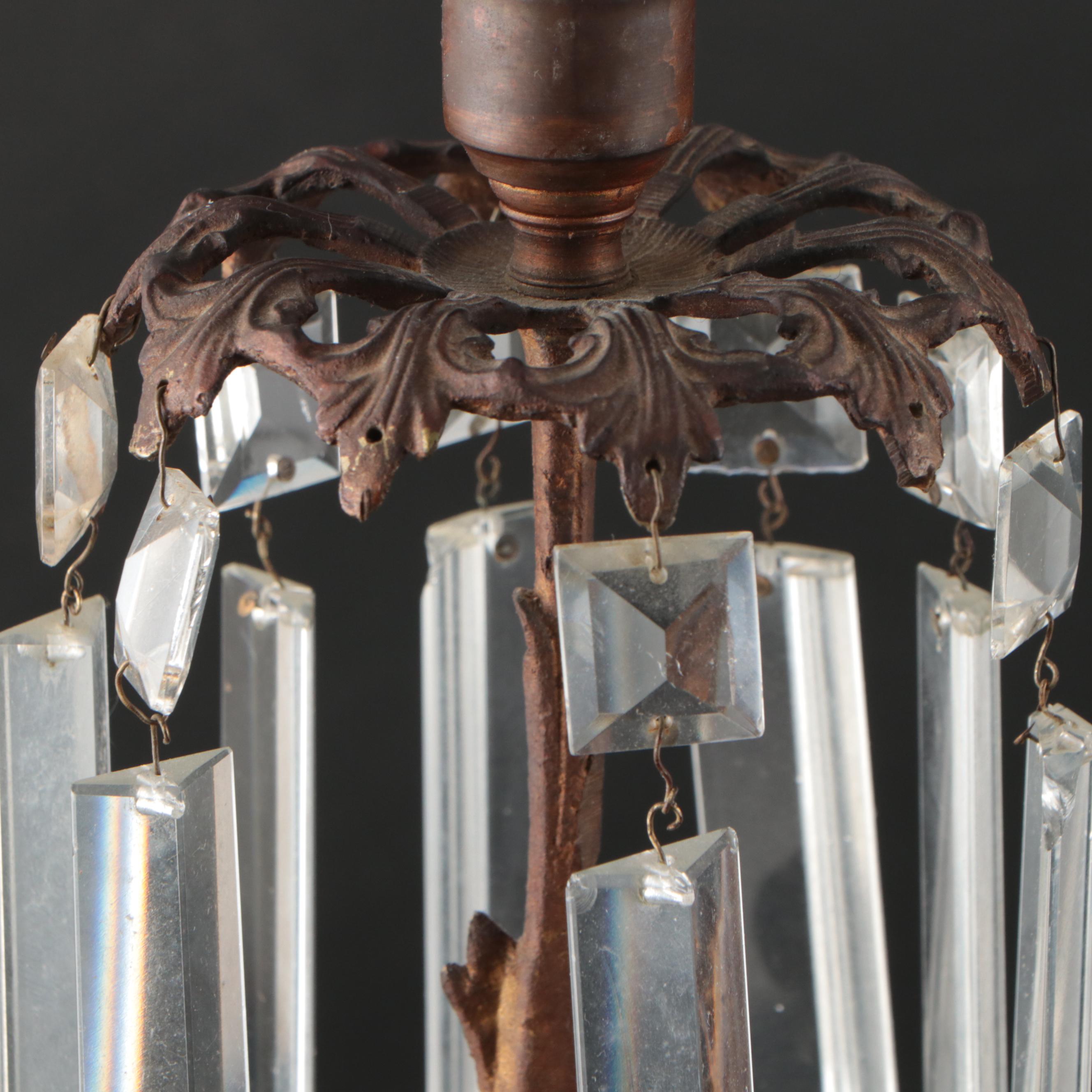 Victorian Gilt Metal Flower Basket Mantel Lusters, Mid to Late 19th Century