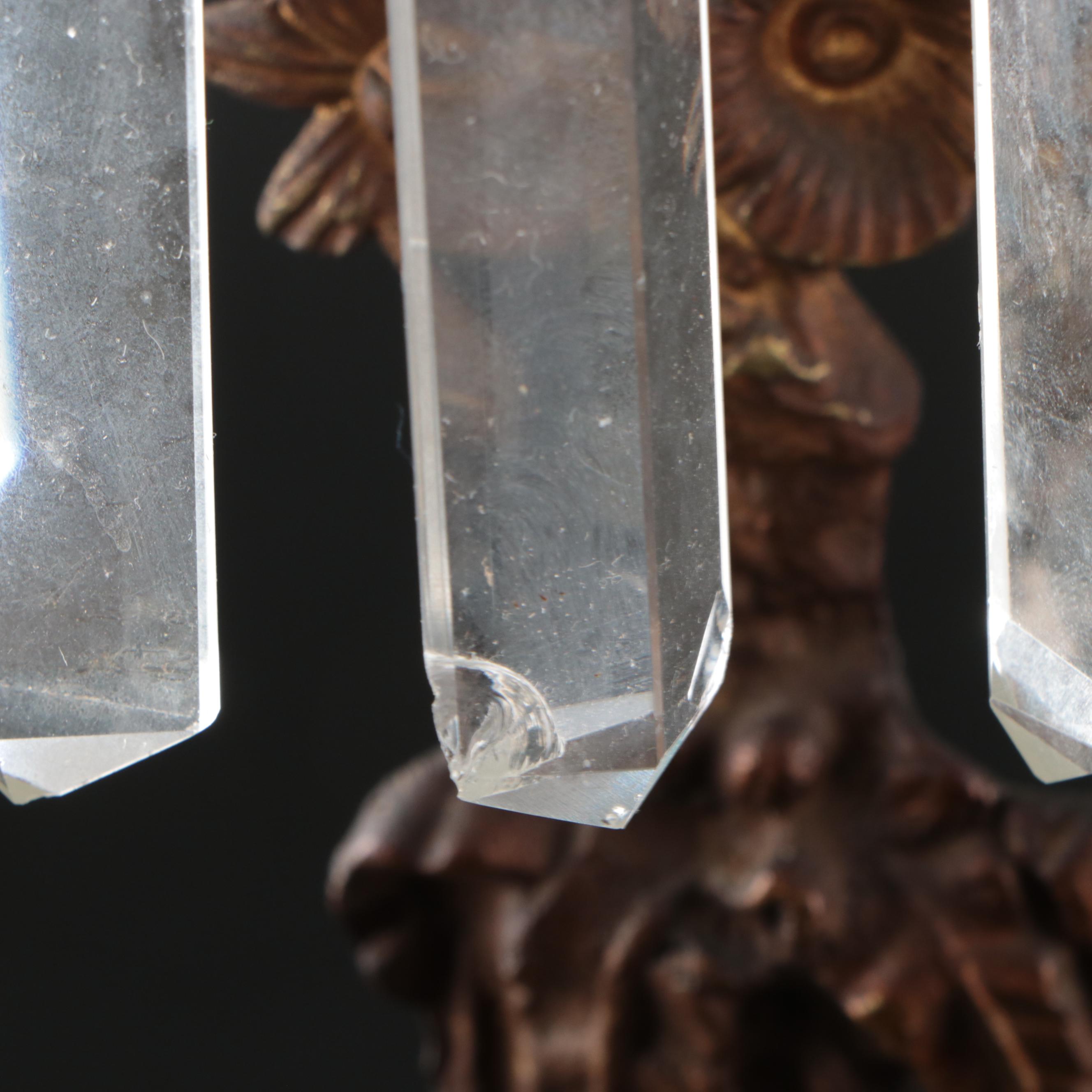 Victorian Gilt Metal Flower Basket Mantel Lusters, Mid to Late 19th Century