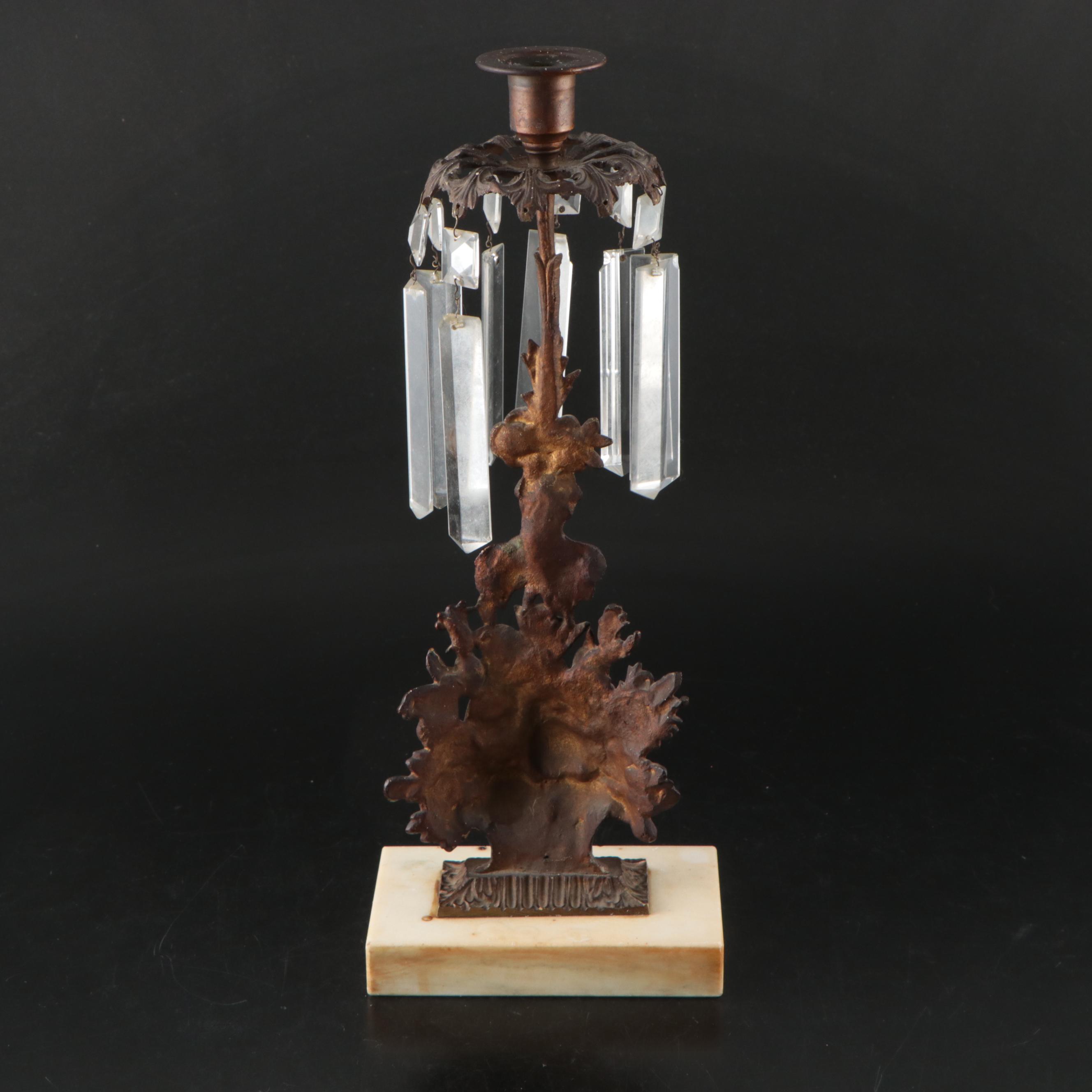 Victorian Gilt Metal Flower Basket Mantel Lusters, Mid to Late 19th Century