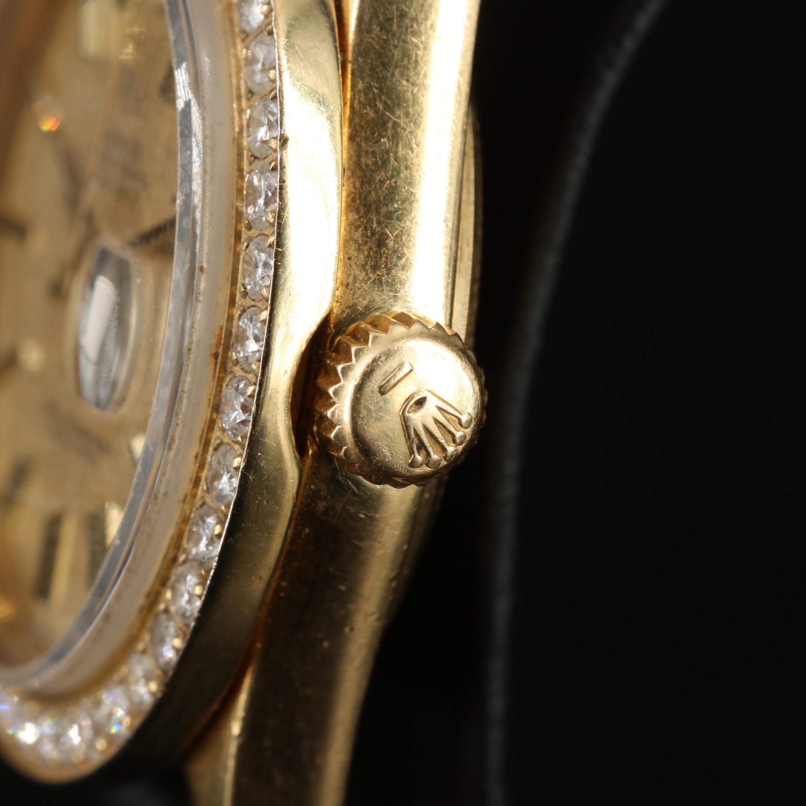 1972 Rolex Day-Date 2.00 CTW Custom Diamond Bezel 18K Gold Watch