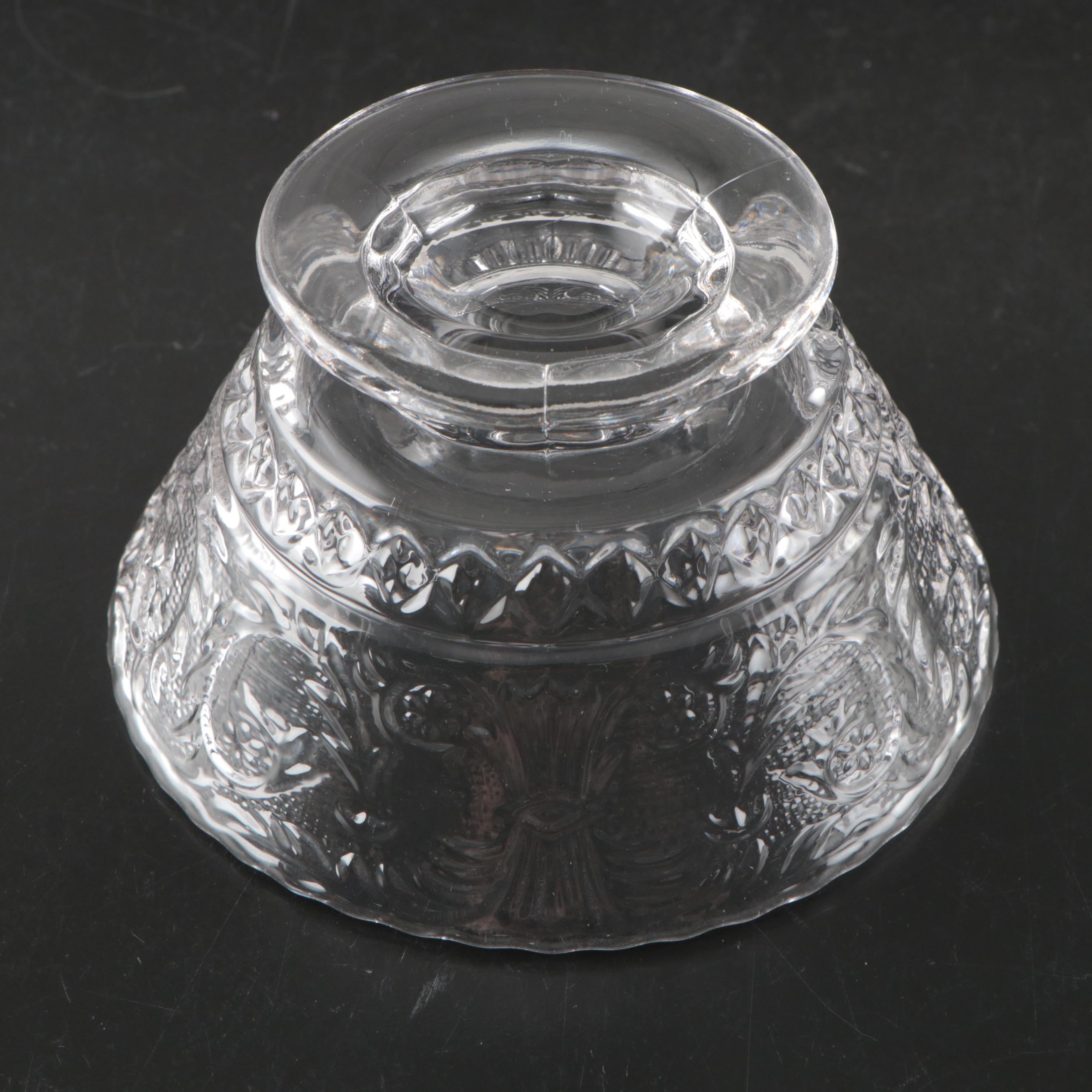 Floral Motif Pressed Glass Plates with Candy Dish and Serving Bowl, Vintage