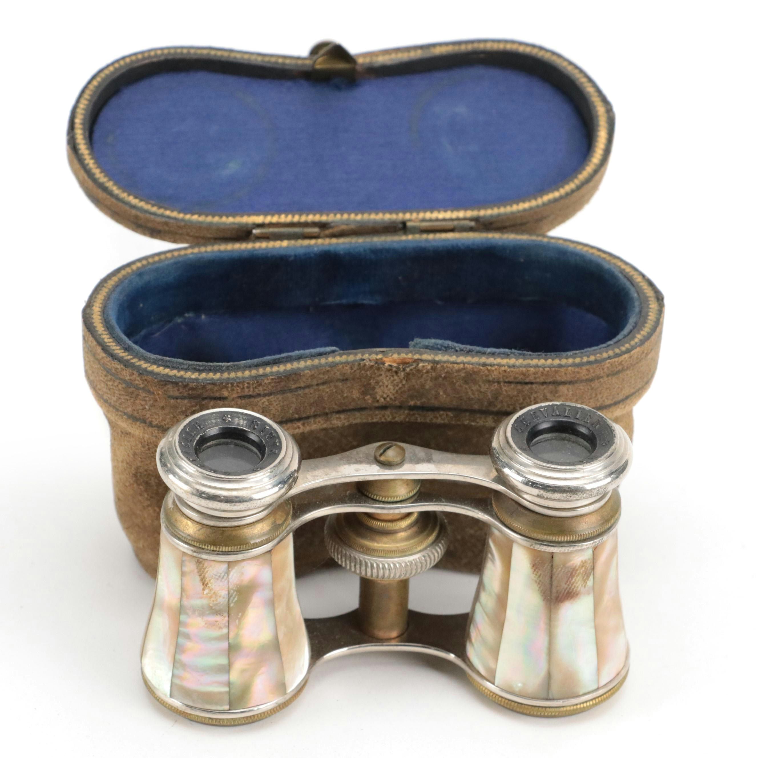 Chevalier Mother-of-Pearl Opera Glasses with Carrying Case