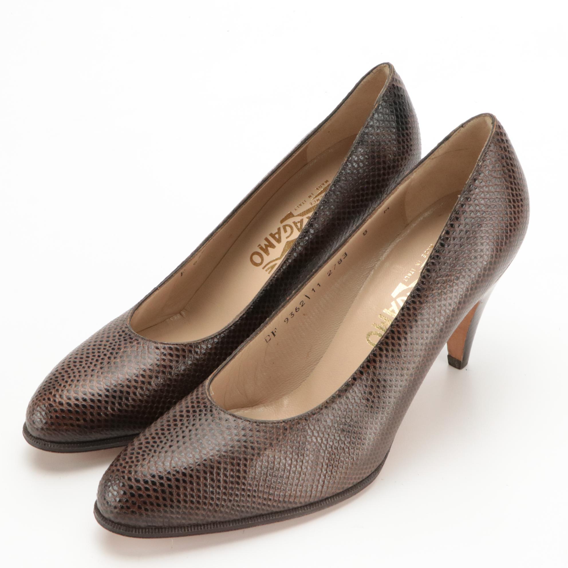 Salvatore Ferragamo Lizard and Snakeskin Pumps with Box