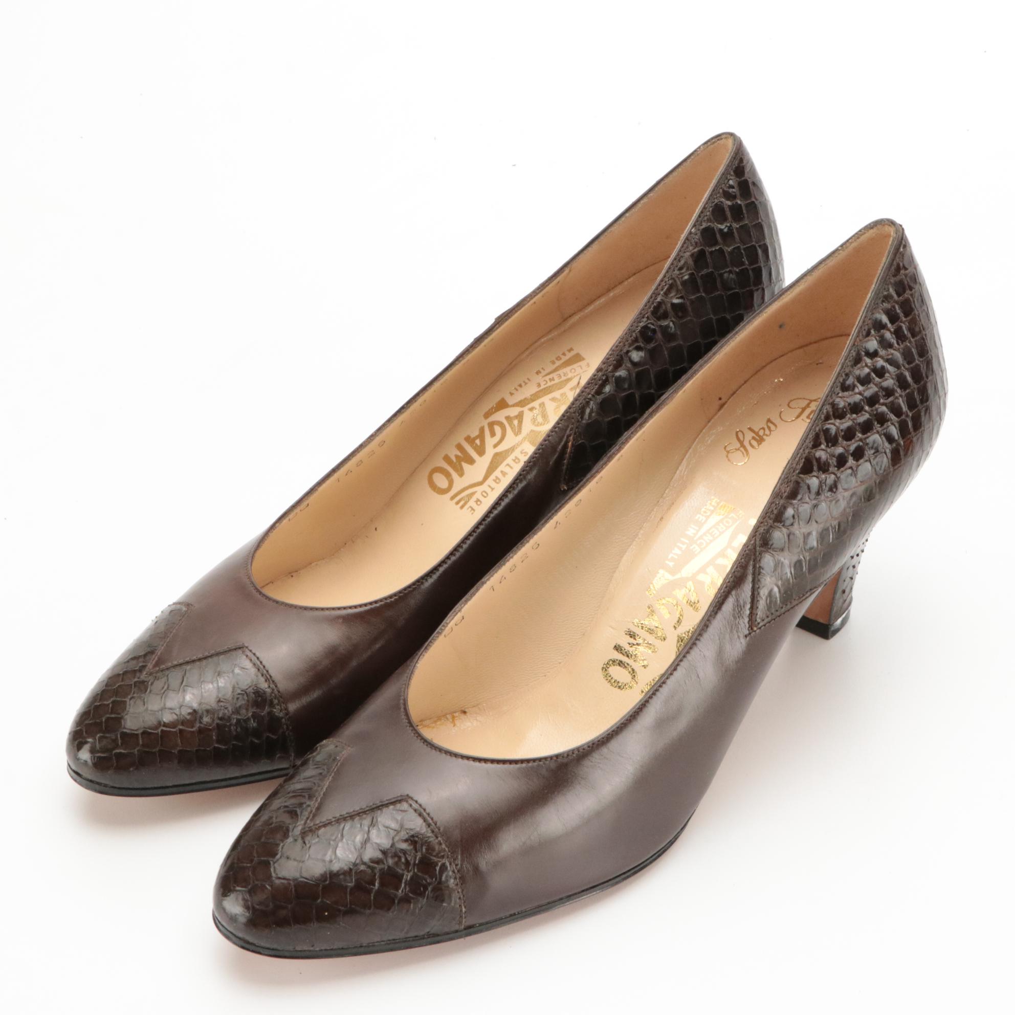 Salvatore Ferragamo Lizard and Snakeskin Pumps with Box