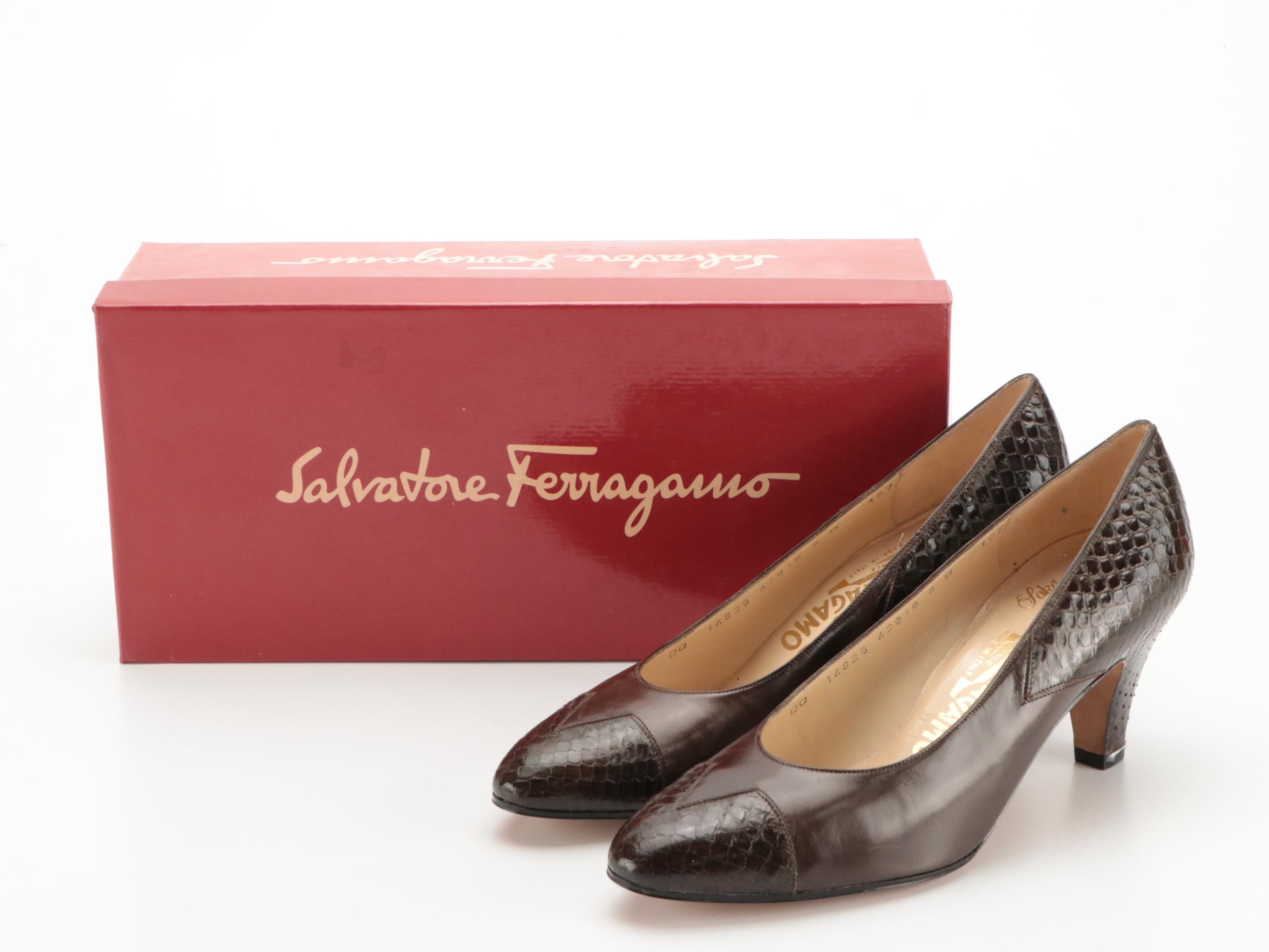 Salvatore Ferragamo Lizard and Snakeskin Pumps with Box