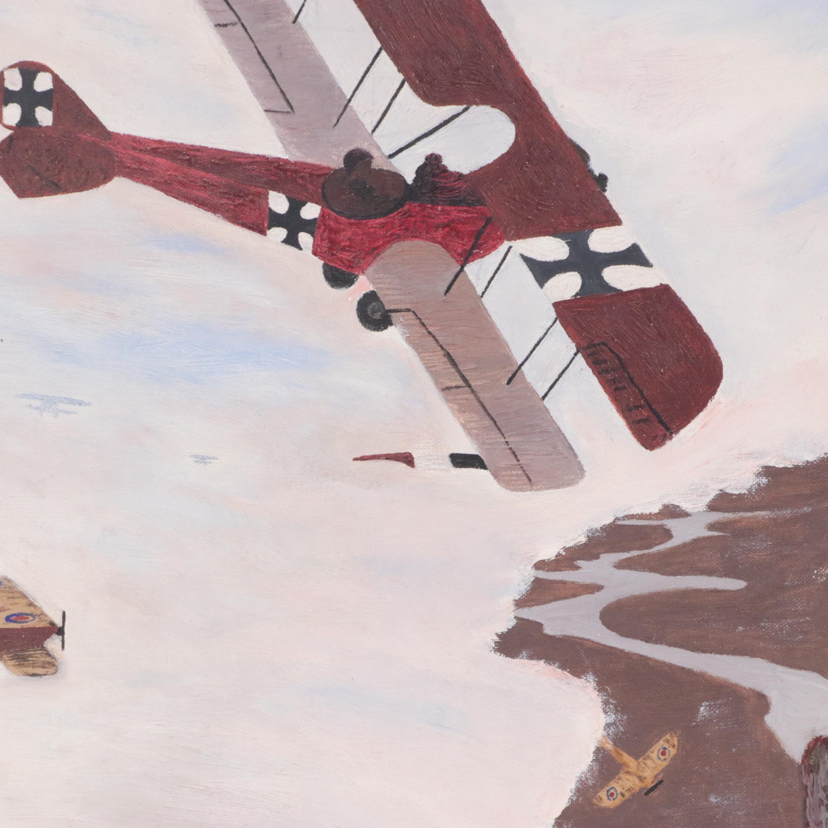 Oil Painting of WWI-Era Dogfight