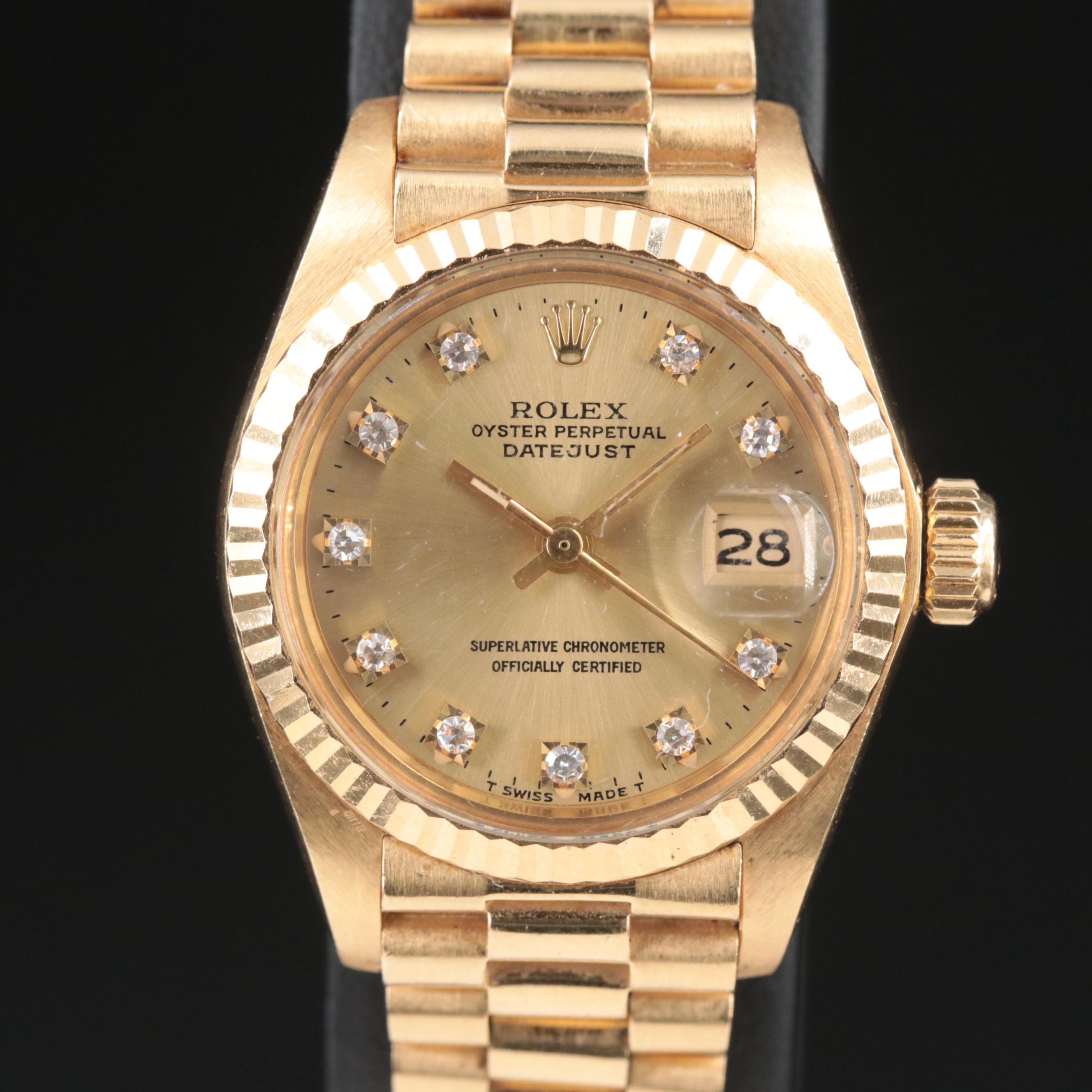 1982 Rolex Custom Diamond Dial Datejust President Band Watch