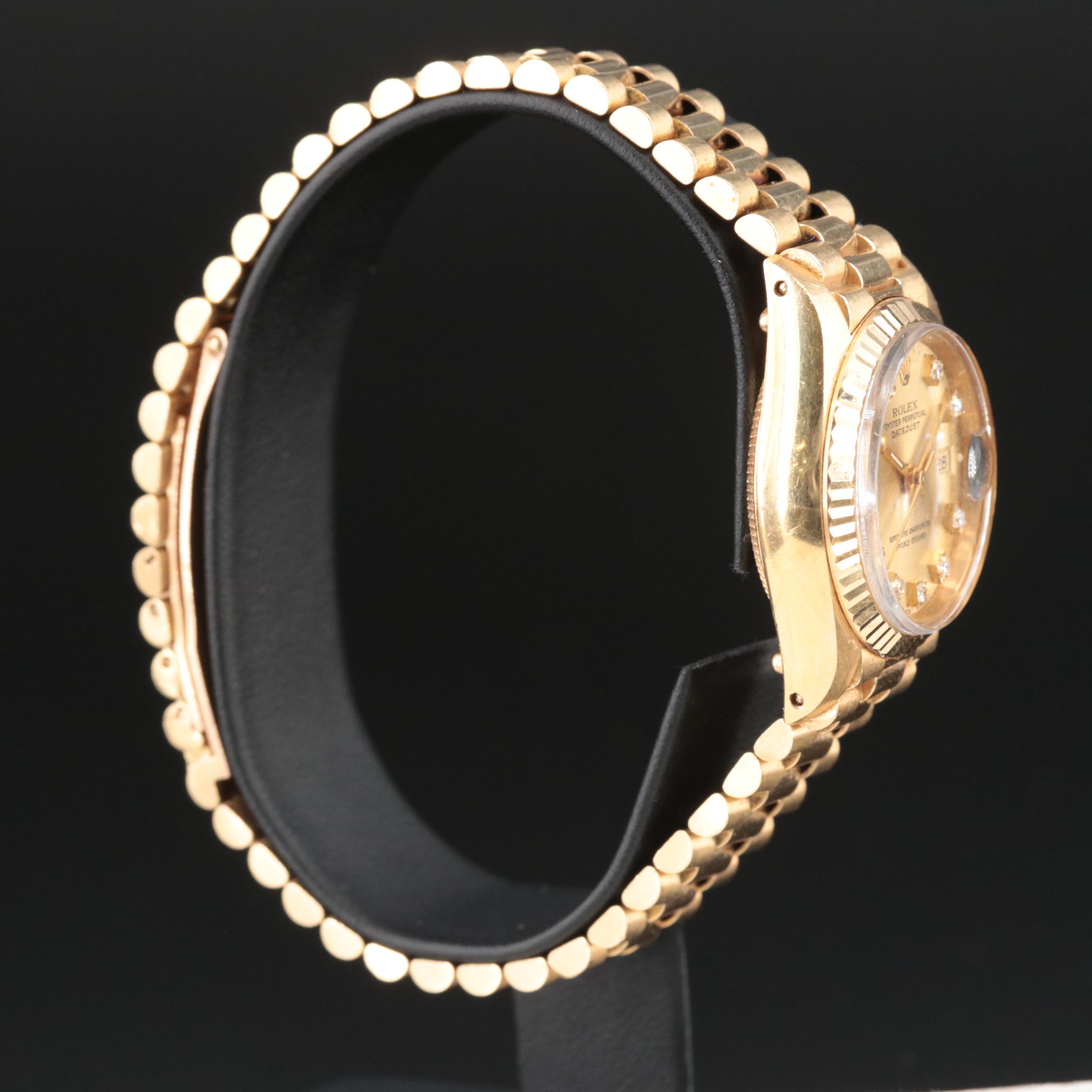 1982 Rolex Custom Diamond Dial Datejust President Band Watch