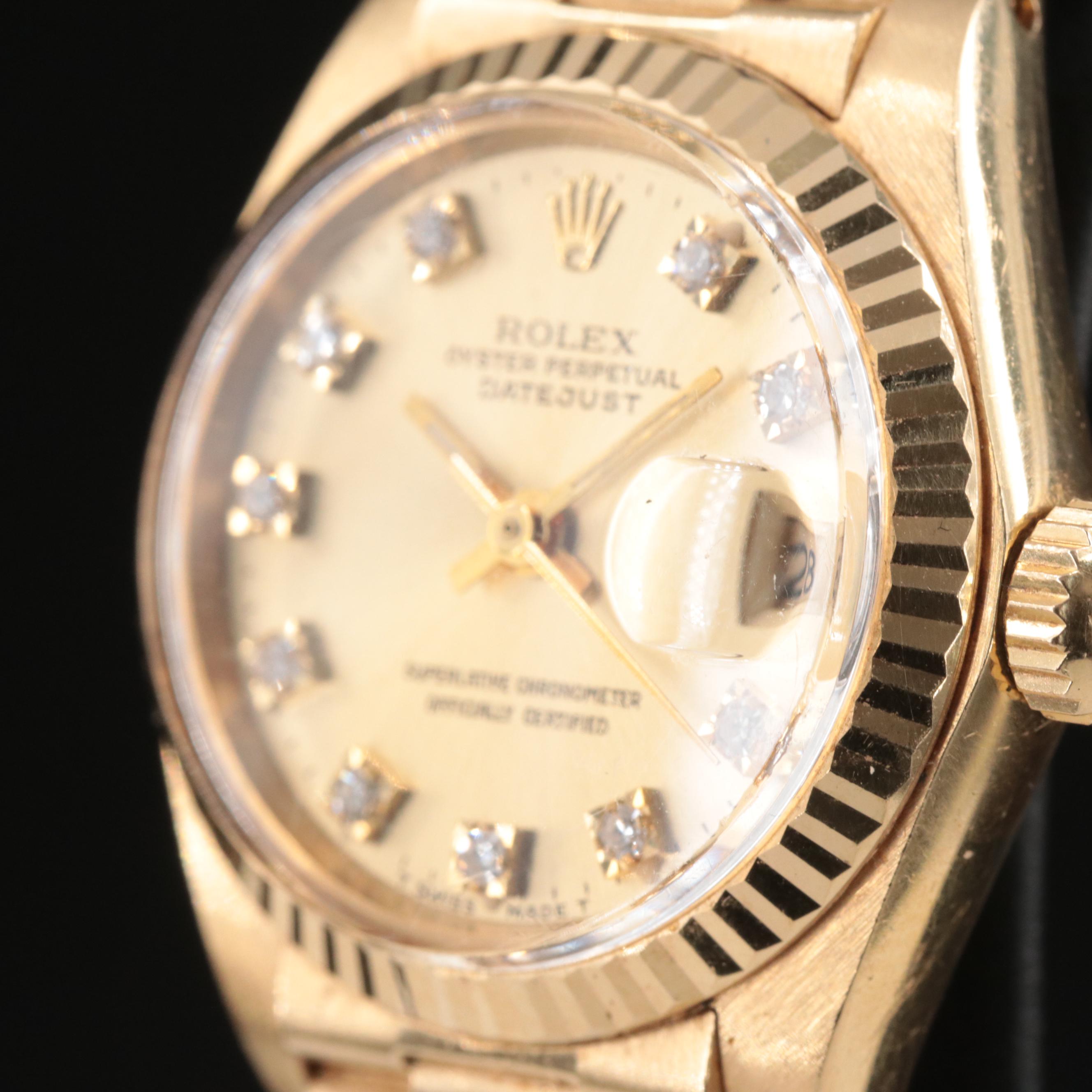 1982 Rolex Custom Diamond Dial Datejust President Band Watch