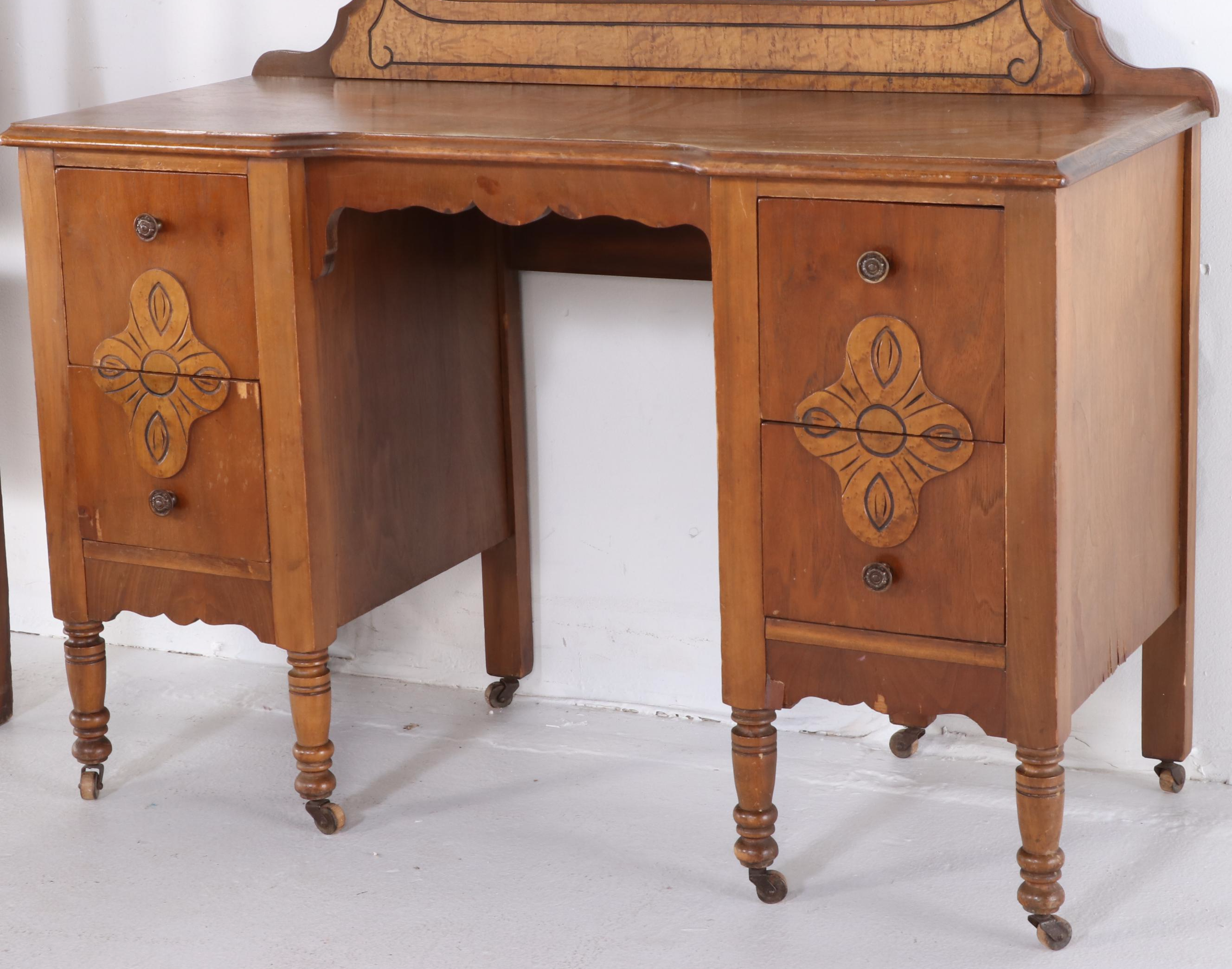 Webb Furniture Co. Renaissance Revival Walnut Vanity and Full Size Bed, c. 1930