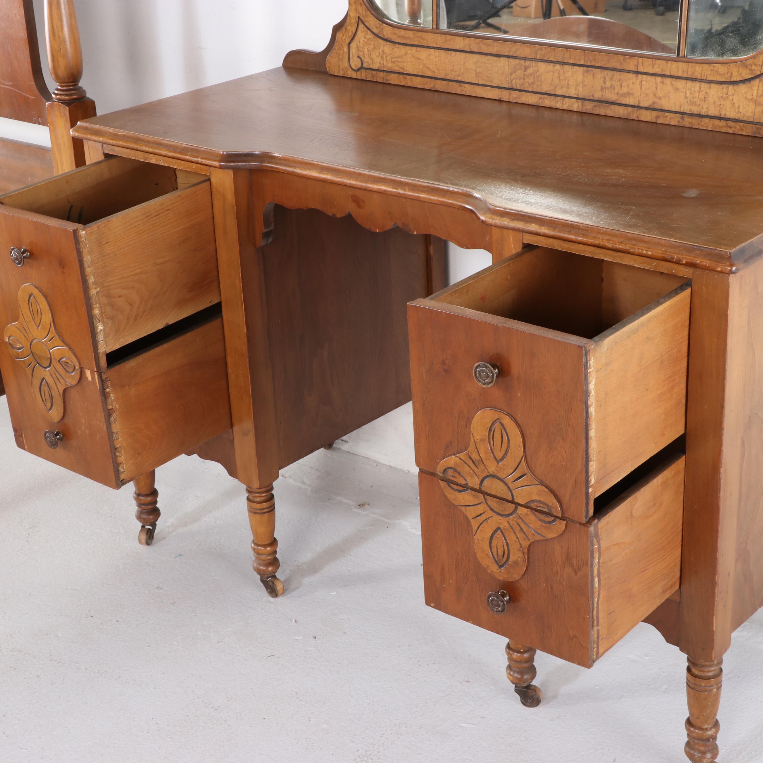 Webb Furniture Co. Renaissance Revival Walnut Vanity and Full Size Bed, c. 1930