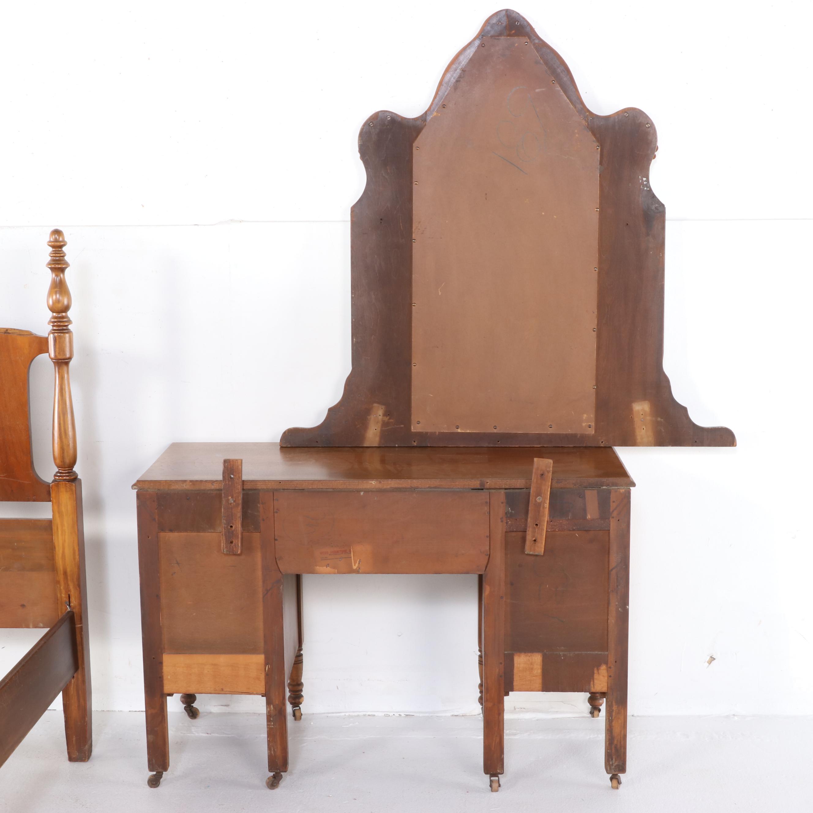 Webb Furniture Co. Renaissance Revival Walnut Vanity and Full Size Bed, c. 1930