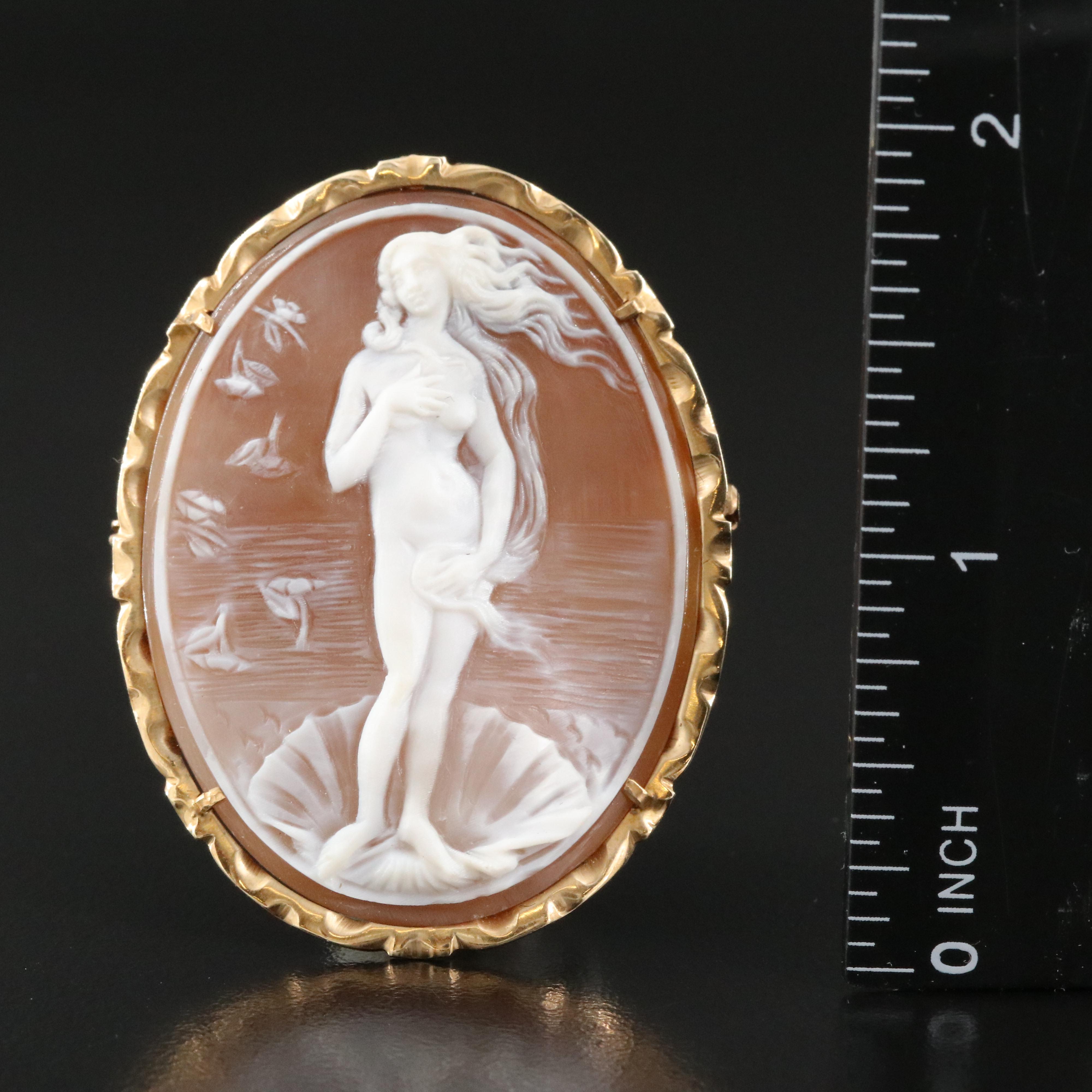 Italian Giovanni Apa "The Birth of Venus" 14K Shell Cameo Converter Brooch
