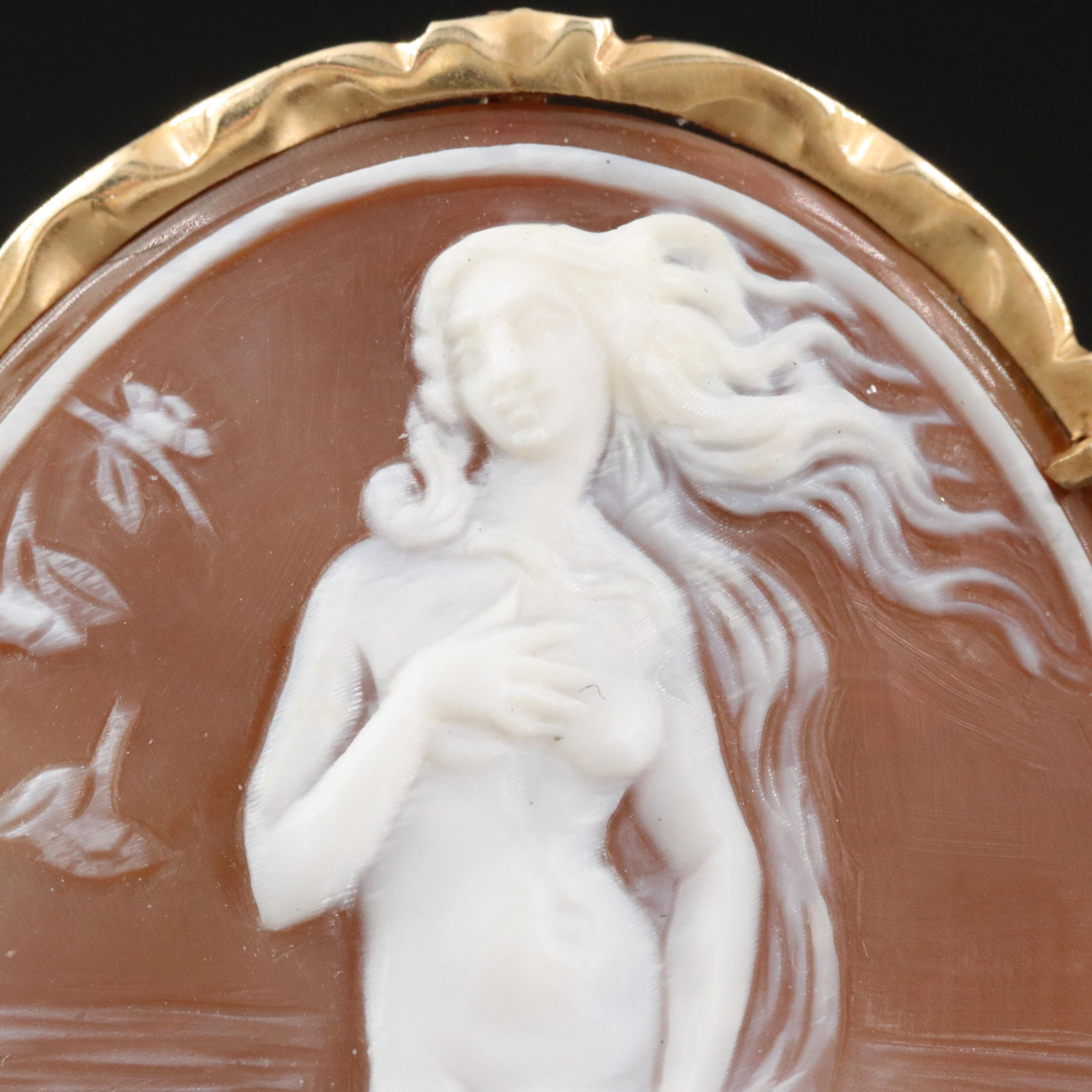 Italian Giovanni Apa "The Birth of Venus" 14K Shell Cameo Converter Brooch