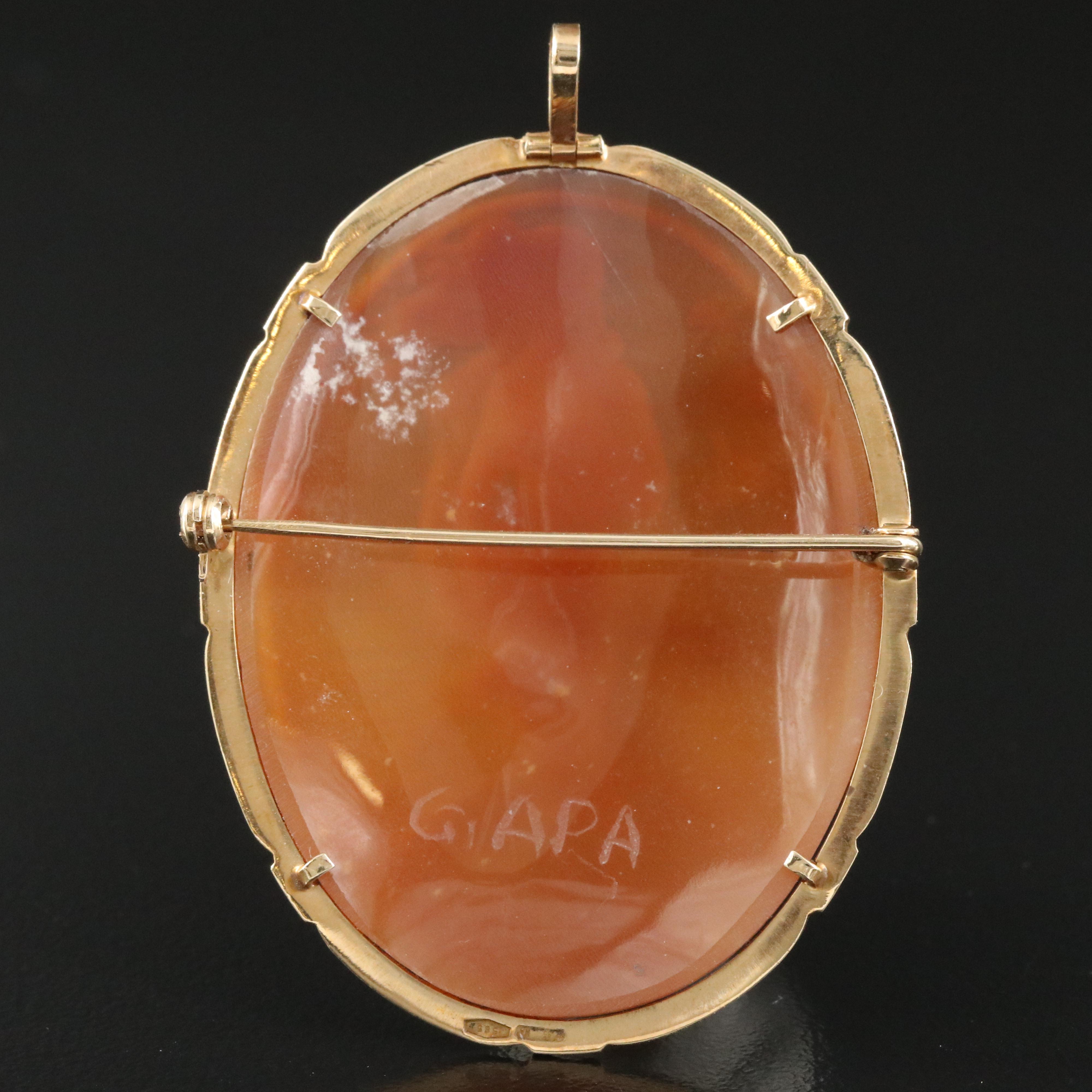 Italian Giovanni Apa "The Birth of Venus" 14K Shell Cameo Converter Brooch