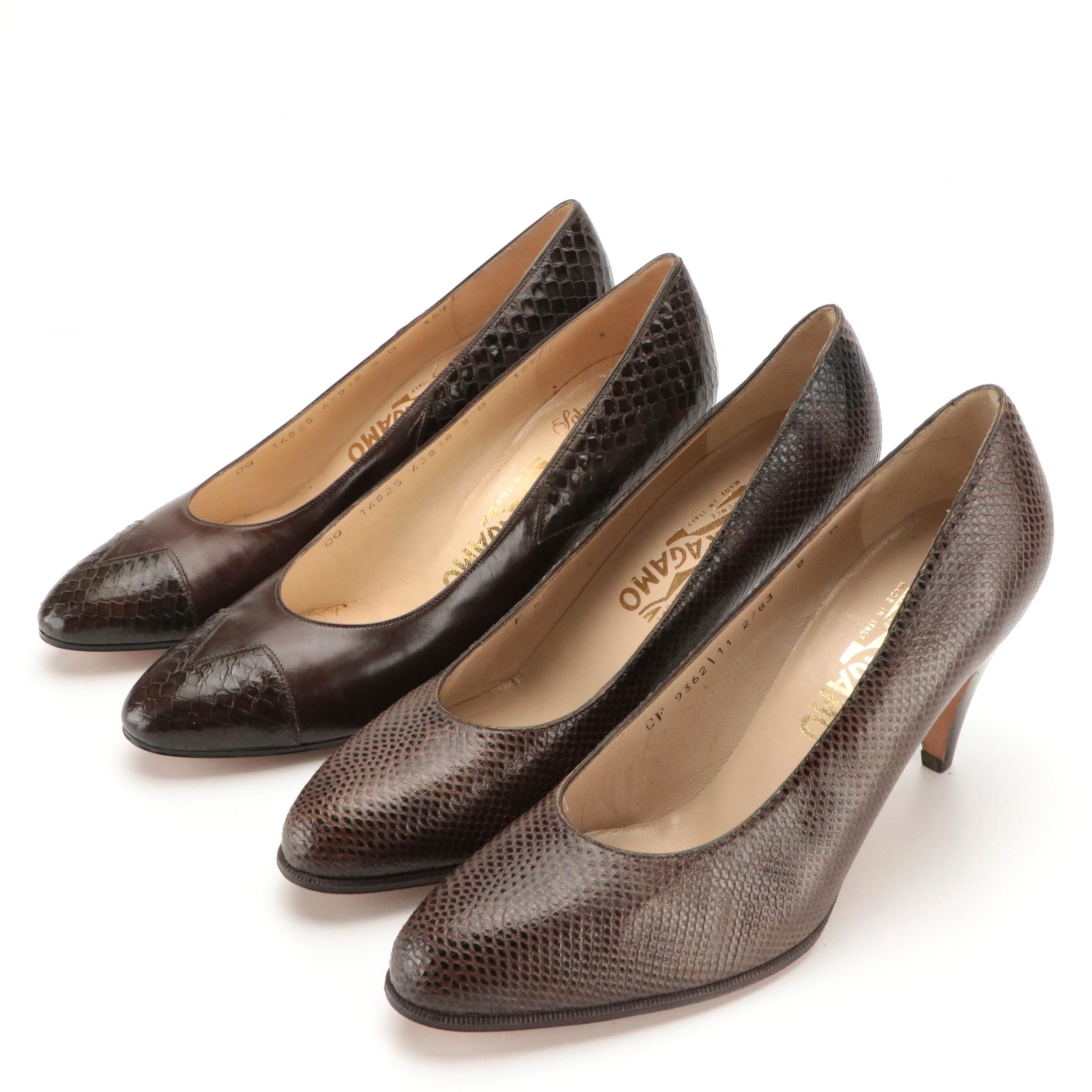 Salvatore Ferragamo Lizard and Snakeskin Pumps with Box