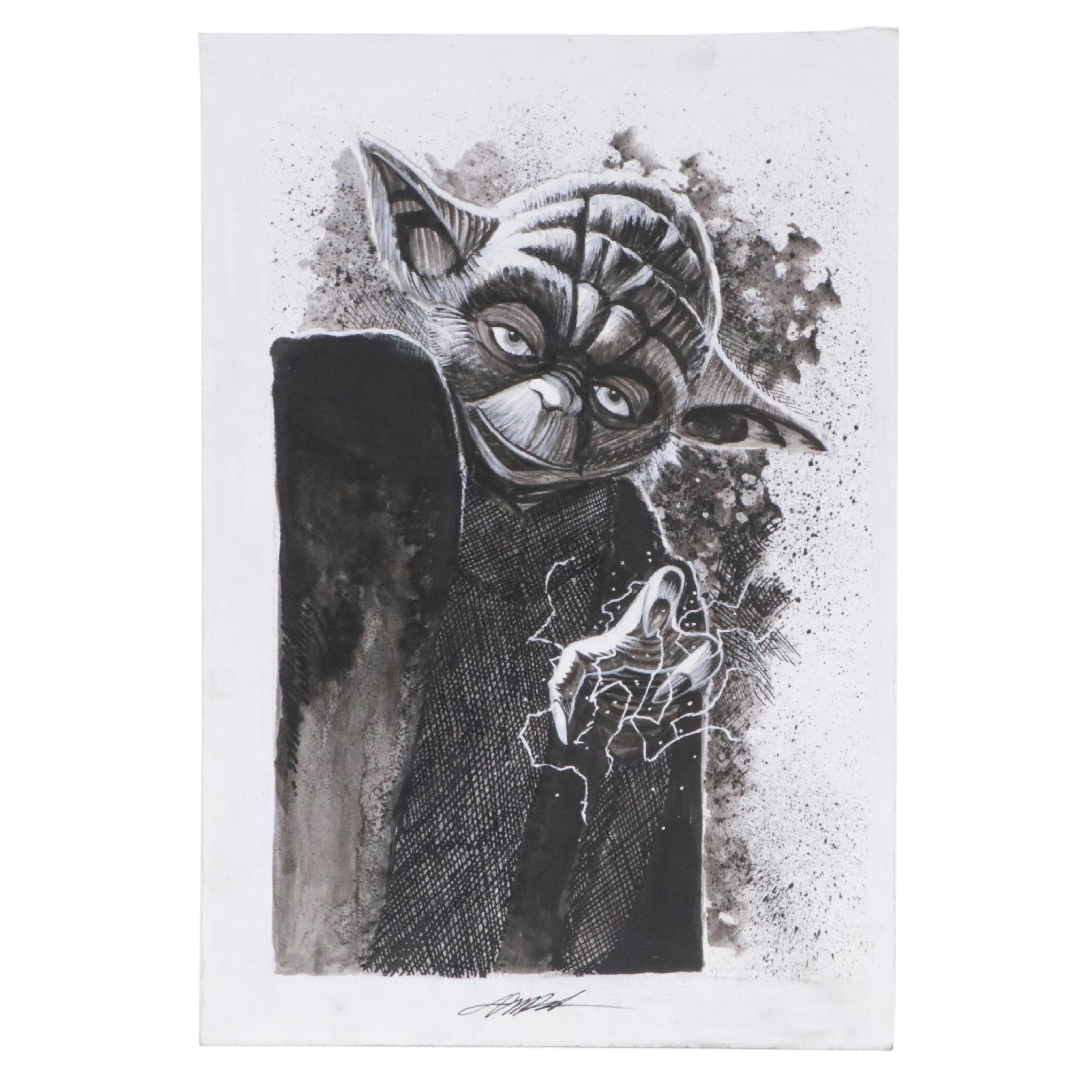 David Michael Beck Mixed Media Comic Illustration of Yoda