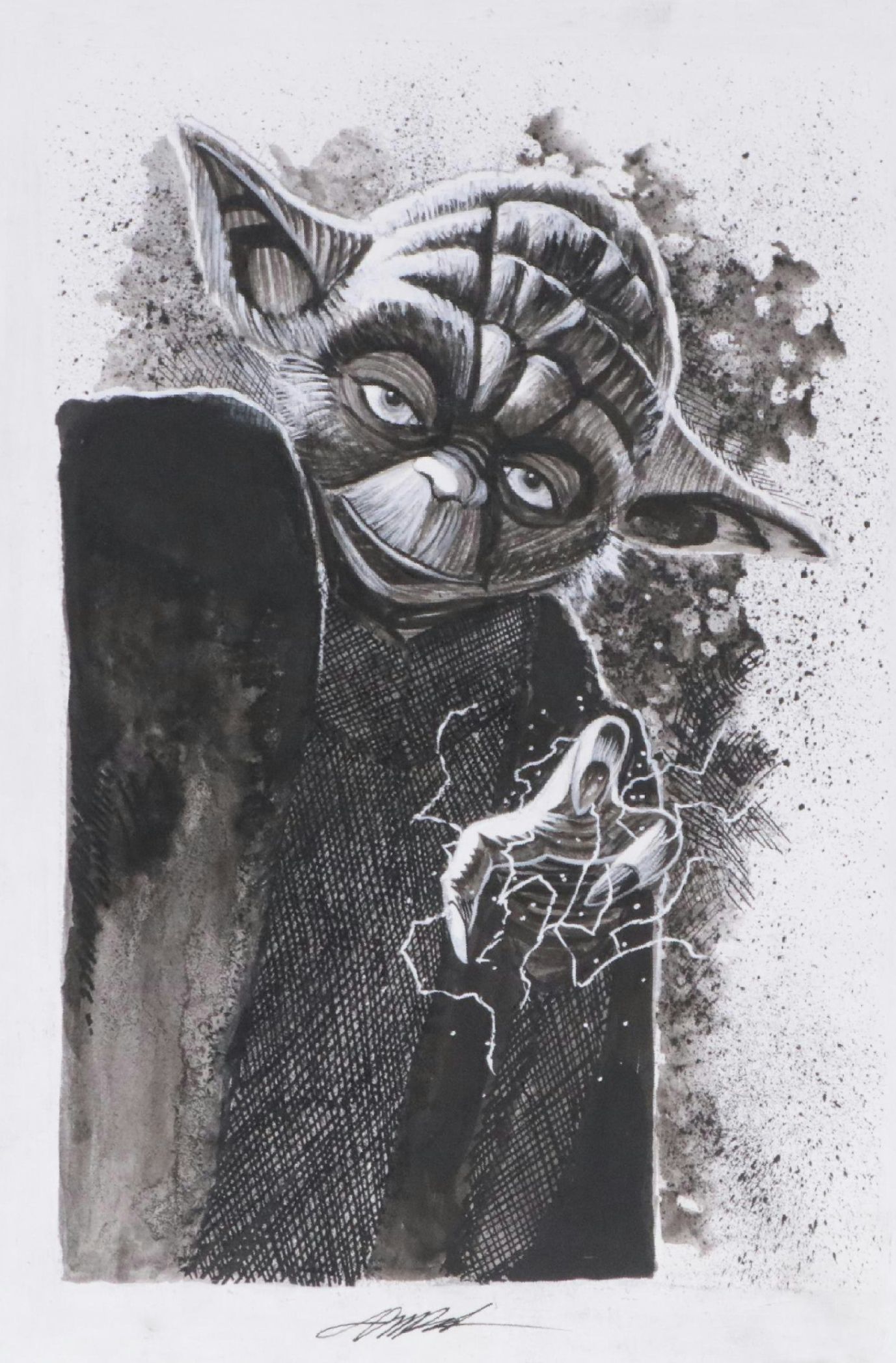 David Michael Beck Mixed Media Comic Illustration of Yoda
