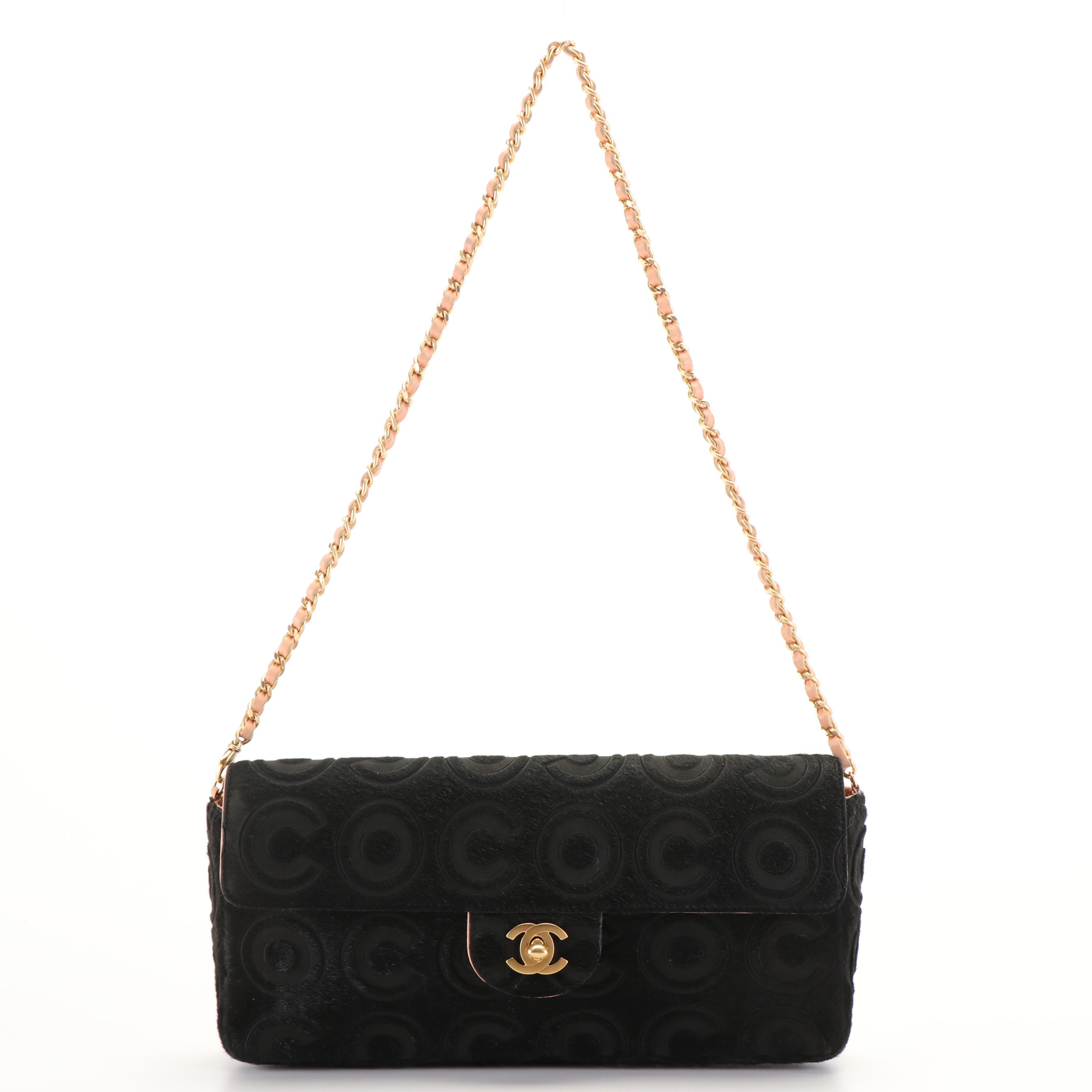Chanel Single Flap Shoulder Bag in Black Coco Embossed Calf Hair