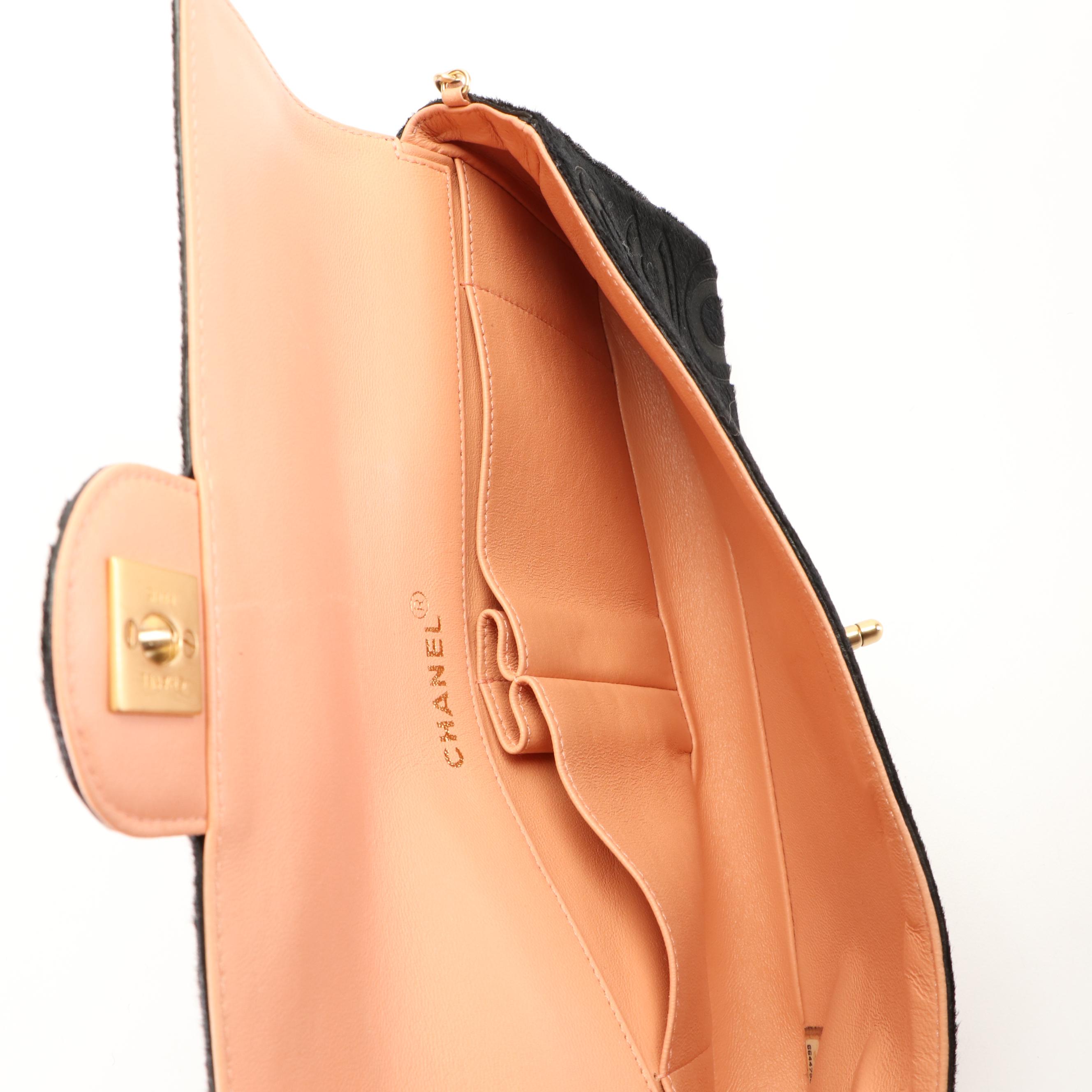 Chanel Single Flap Shoulder Bag in Black Coco Embossed Calf Hair