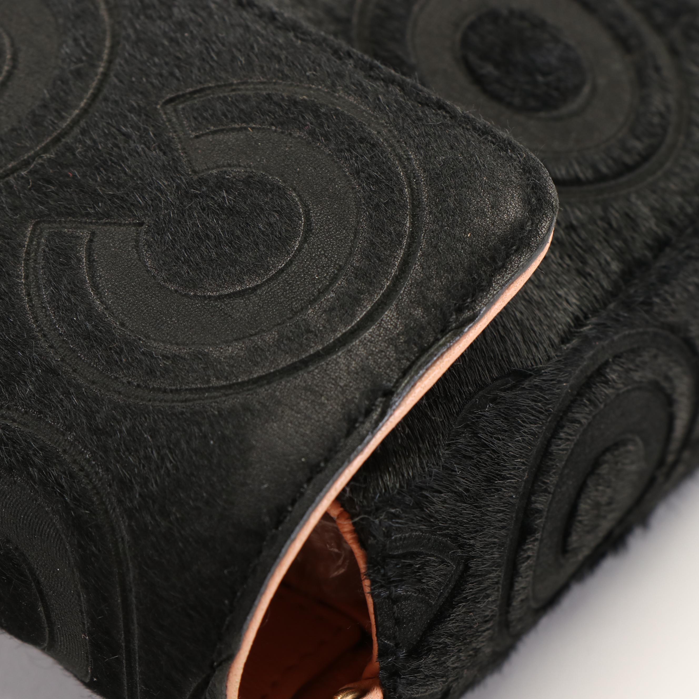 Chanel Single Flap Shoulder Bag in Black Coco Embossed Calf Hair