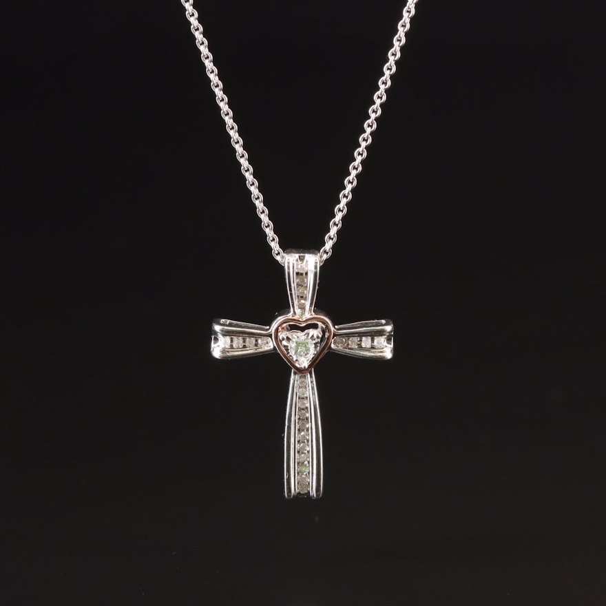 Sterling Diamond Cross Pendant Necklace | EBTH