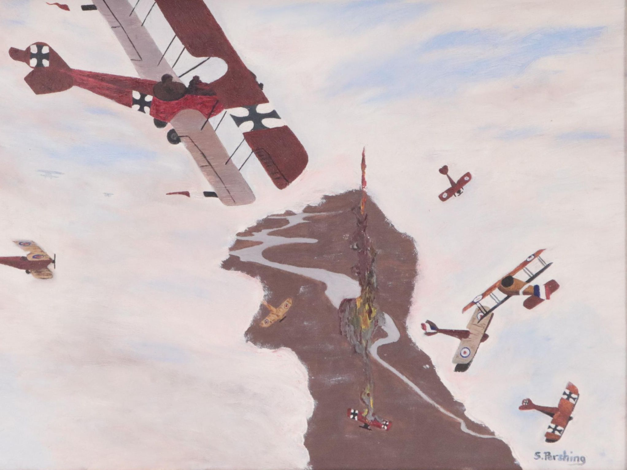 Oil Painting of WWI-Era Dogfight