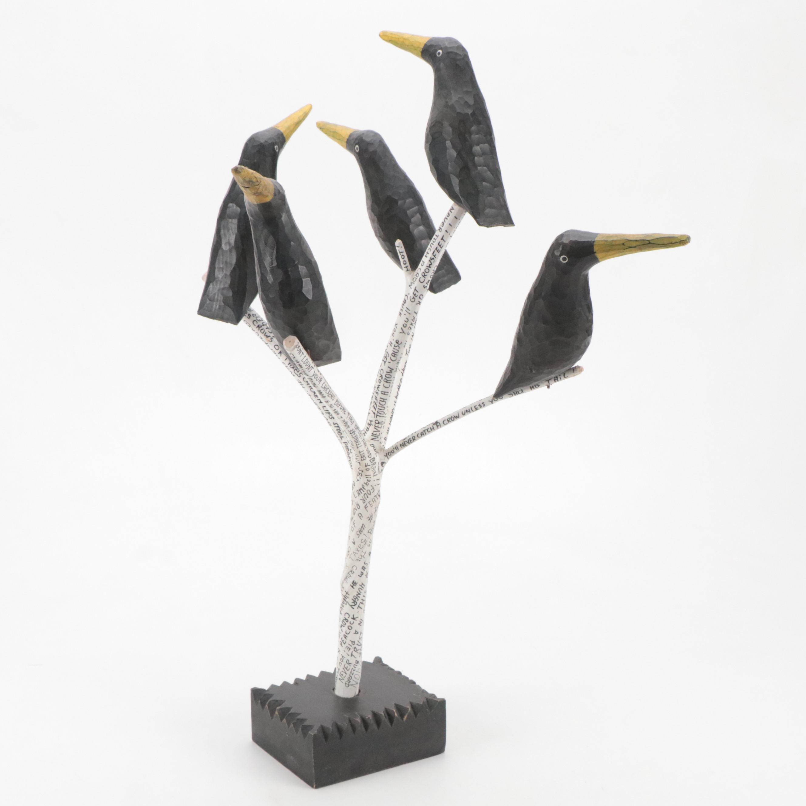 Shane Campbell Carved Wood Sculpture from "Crow Tree" Series
