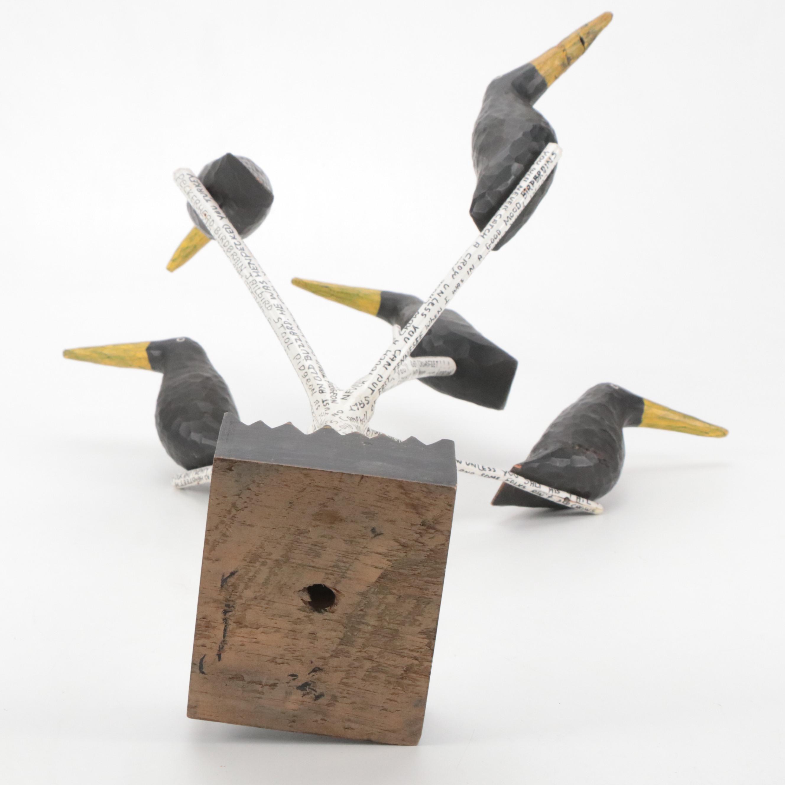 Shane Campbell Carved Wood Sculpture from "Crow Tree" Series