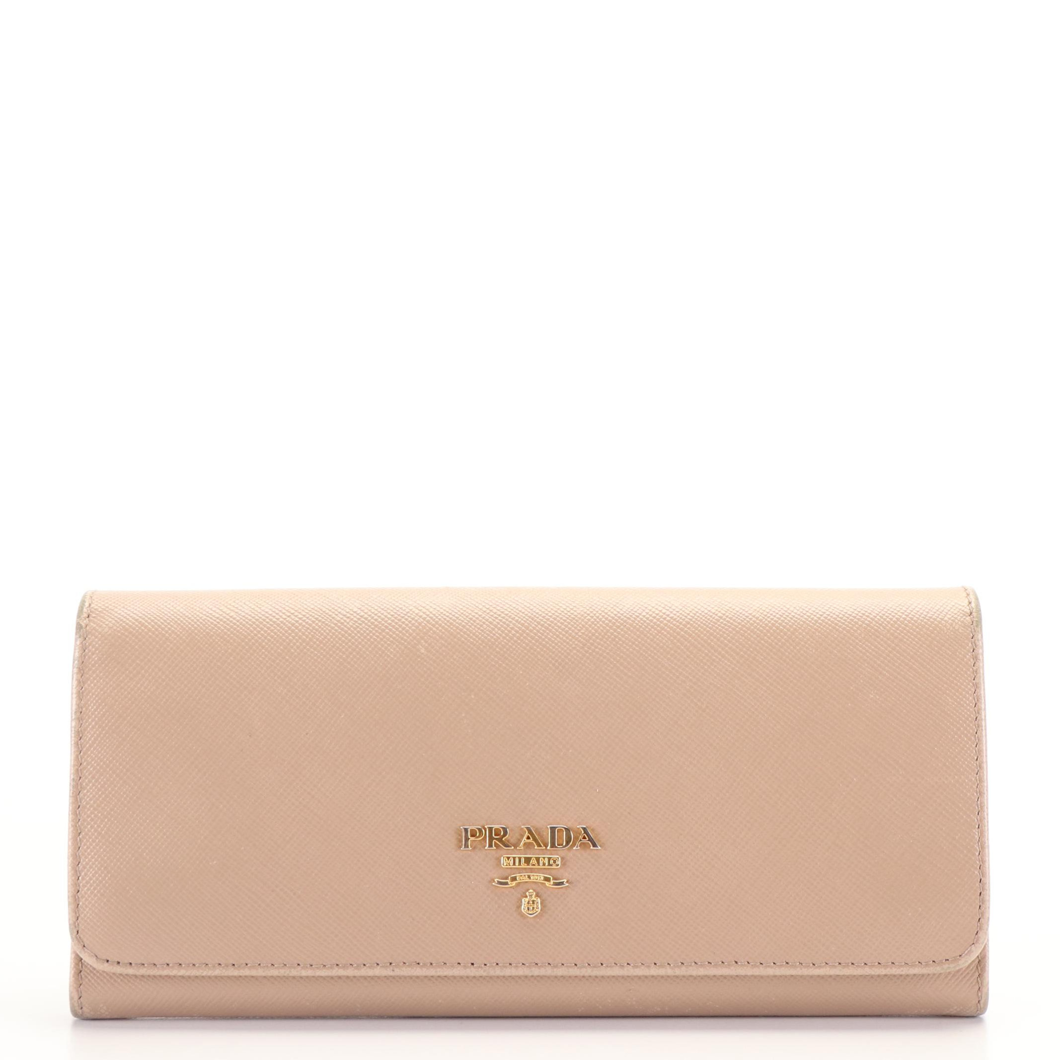 Prada Continental Flap Wallet in Beige Saffiano Leather