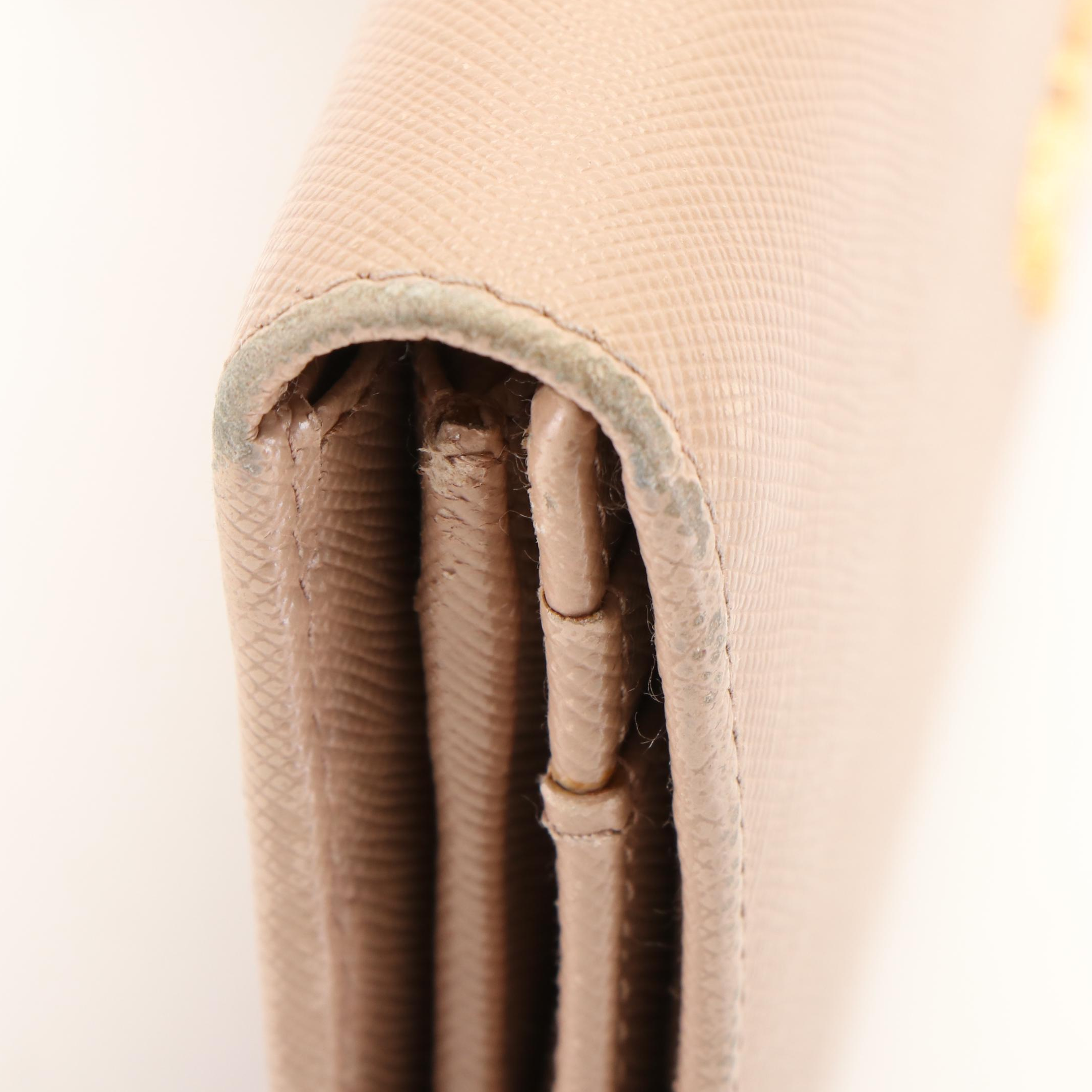 Prada Continental Flap Wallet in Beige Saffiano Leather