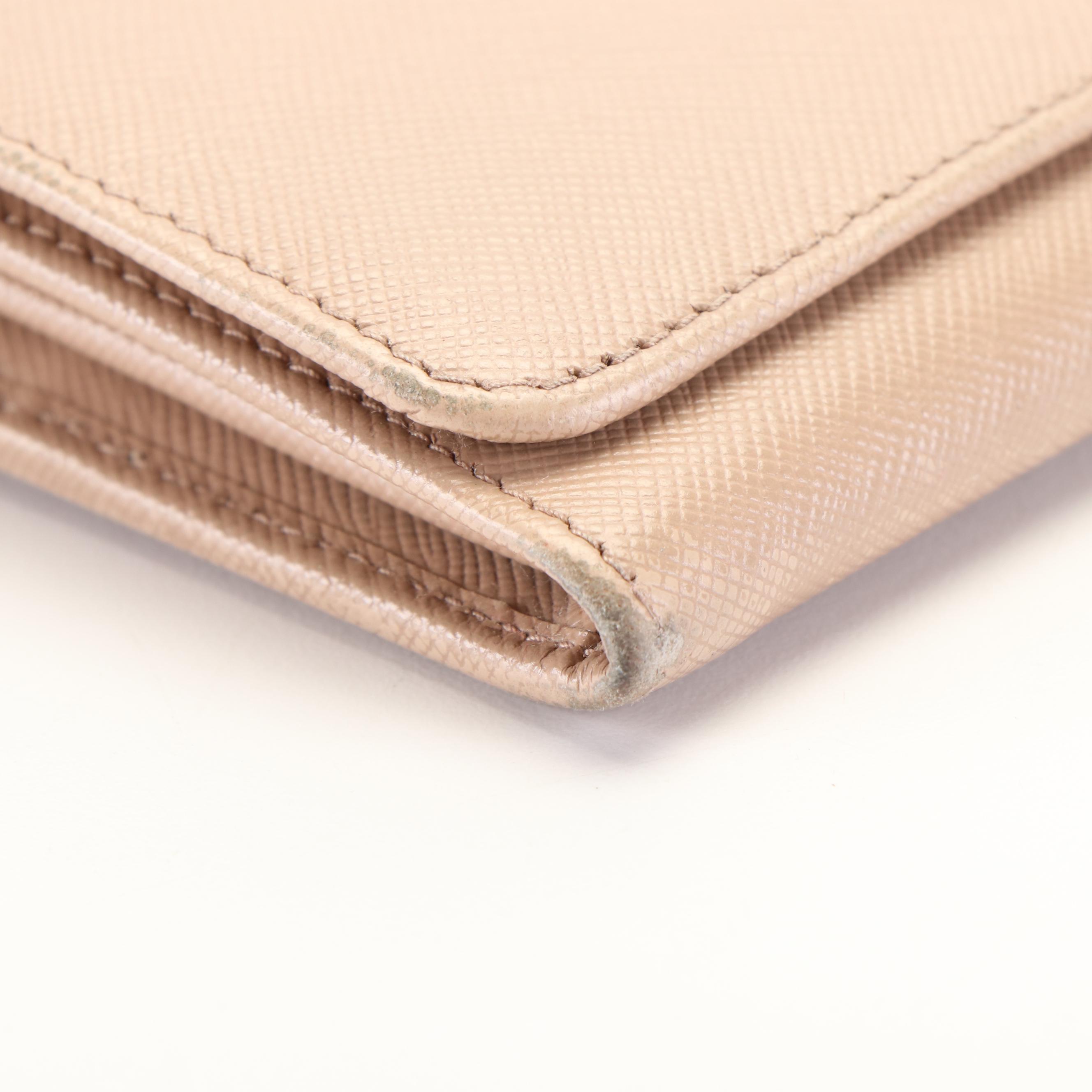 Prada Continental Flap Wallet in Beige Saffiano Leather