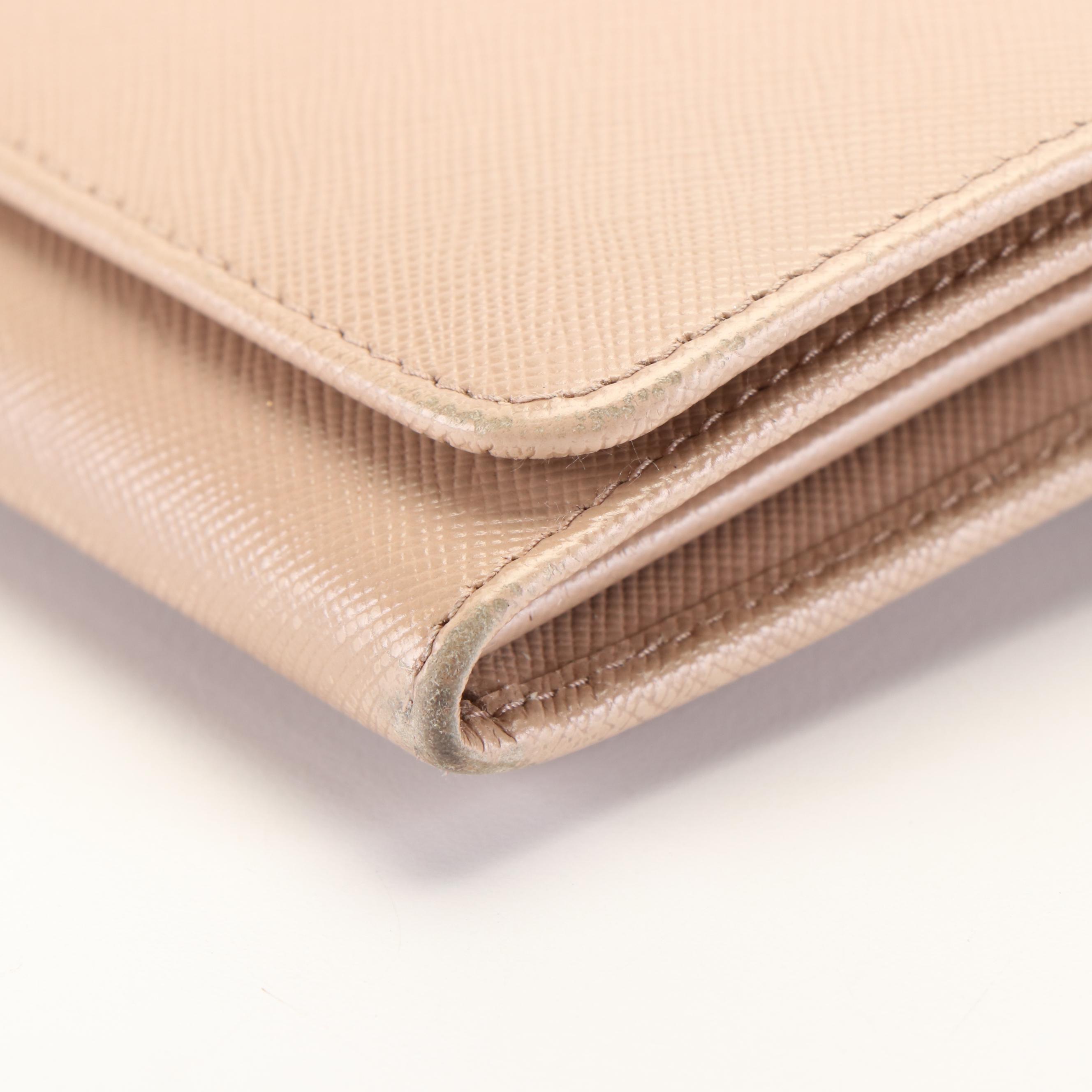 Prada Continental Flap Wallet in Beige Saffiano Leather